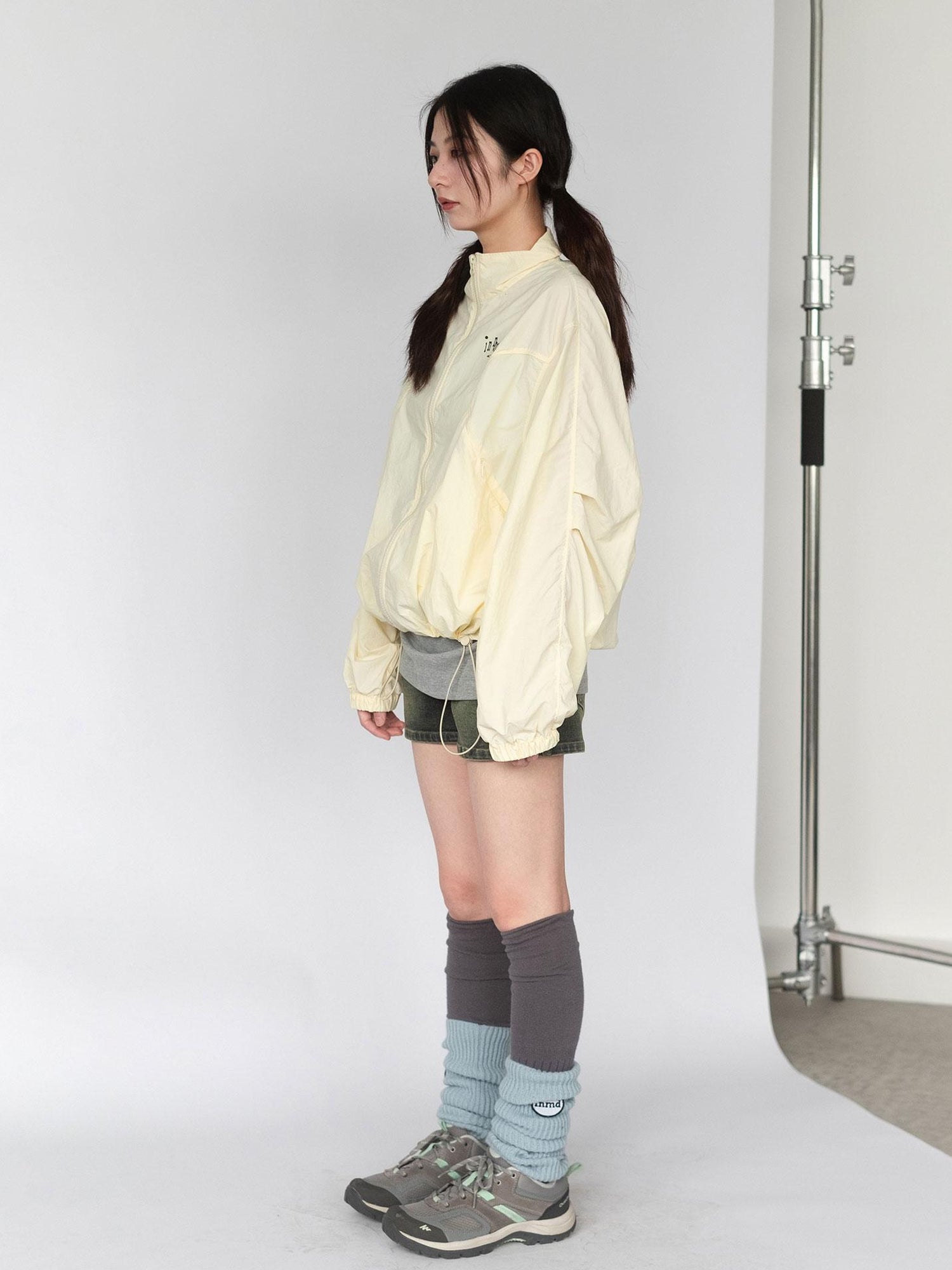 innomoood Creamy Yellow Arc Seam Nylon Sun Protective Oversized Jacket