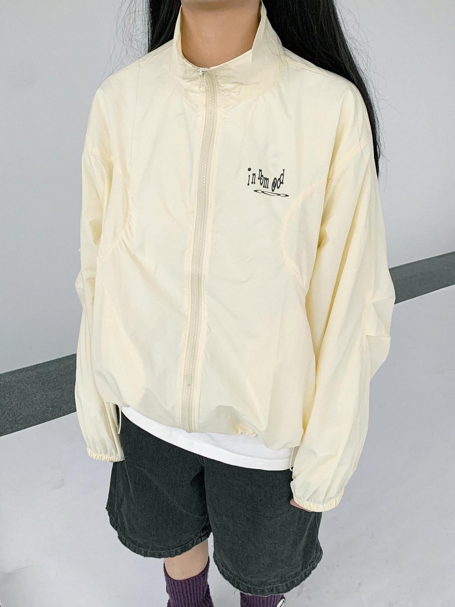 innomoood Creamy Yellow Arc Seam Nylon Sun Protective Oversized Jacket