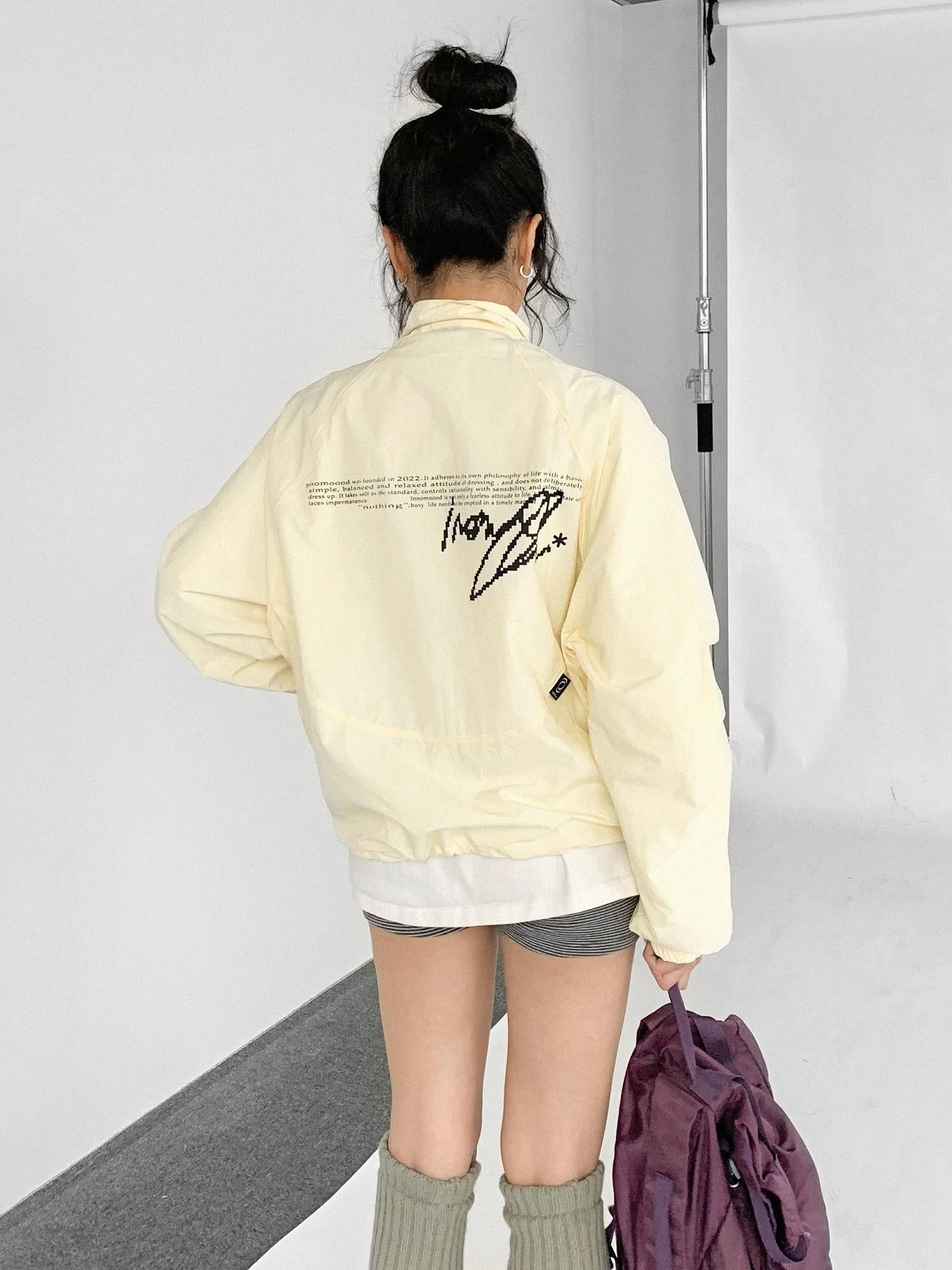 innomoood Creamy Yellow Arc Seam Nylon Sun Protective Oversized Jacket