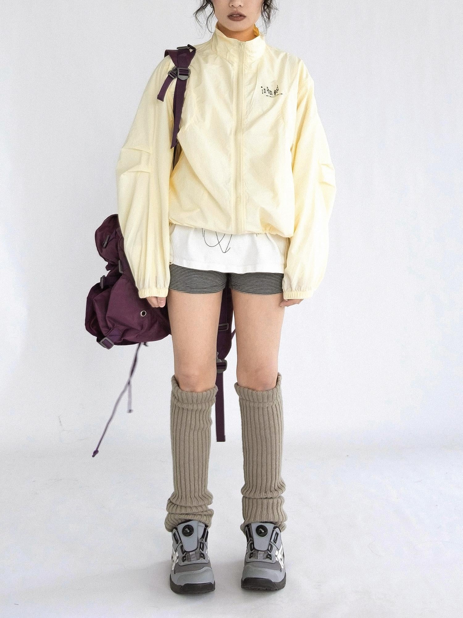 innomoood Creamy Yellow Arc Seam Nylon Sun Protective Oversized Jacket