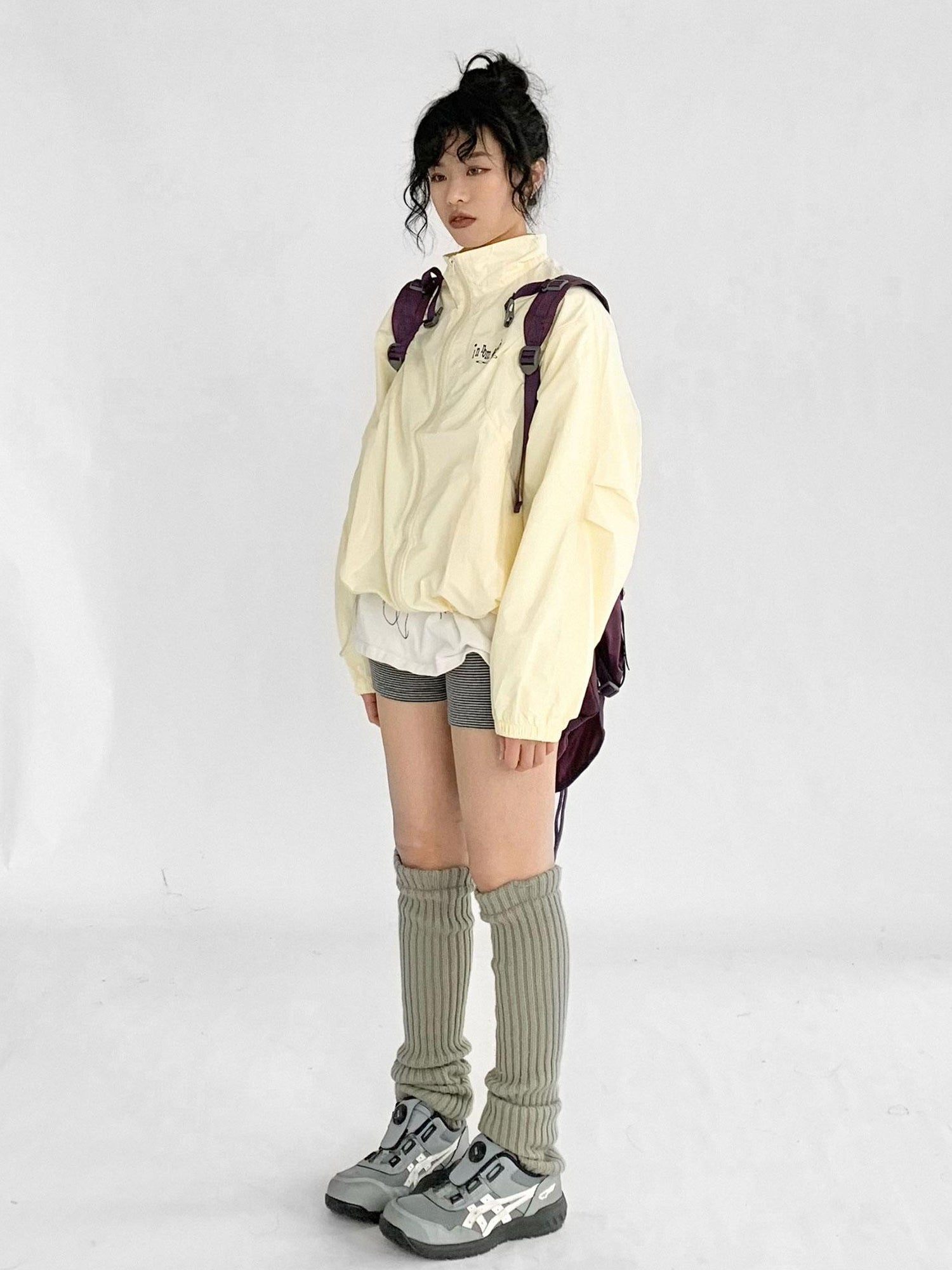 innomoood Creamy Yellow Arc Seam Nylon Sun Protective Oversized Jacket