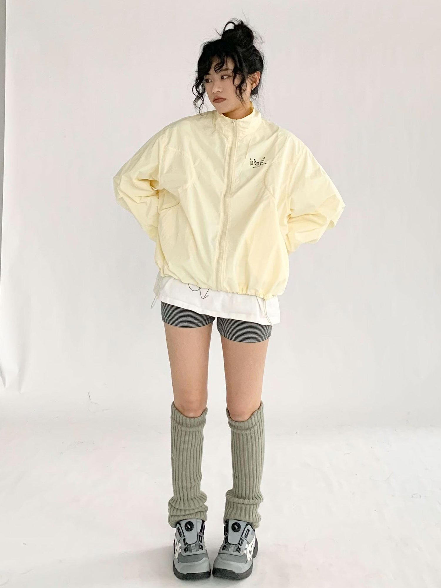innomoood Creamy Yellow Arc Seam Nylon Sun Protective Oversized Jacket