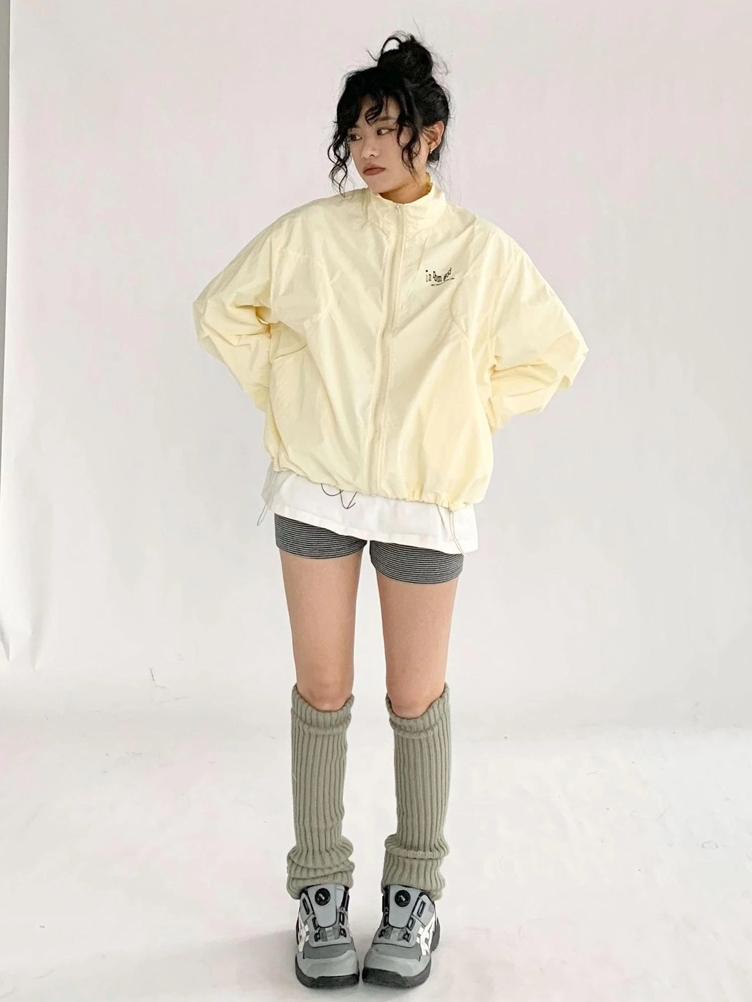 Creamy Yellow Arc Seam Nylon Sun Protective Oversized Jacket