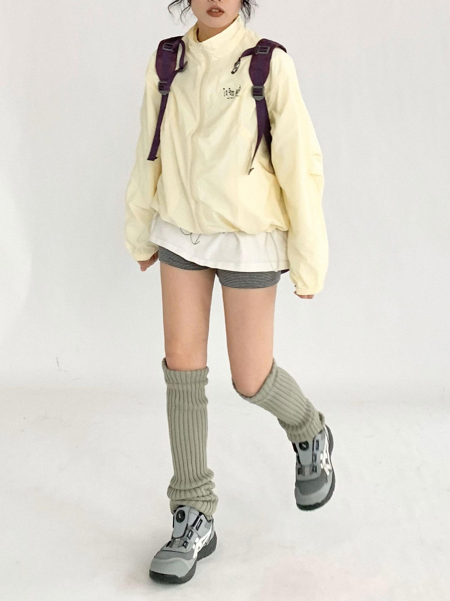 innomoood Creamy Yellow Arc Seam Nylon Sun Protective Oversized Jacket