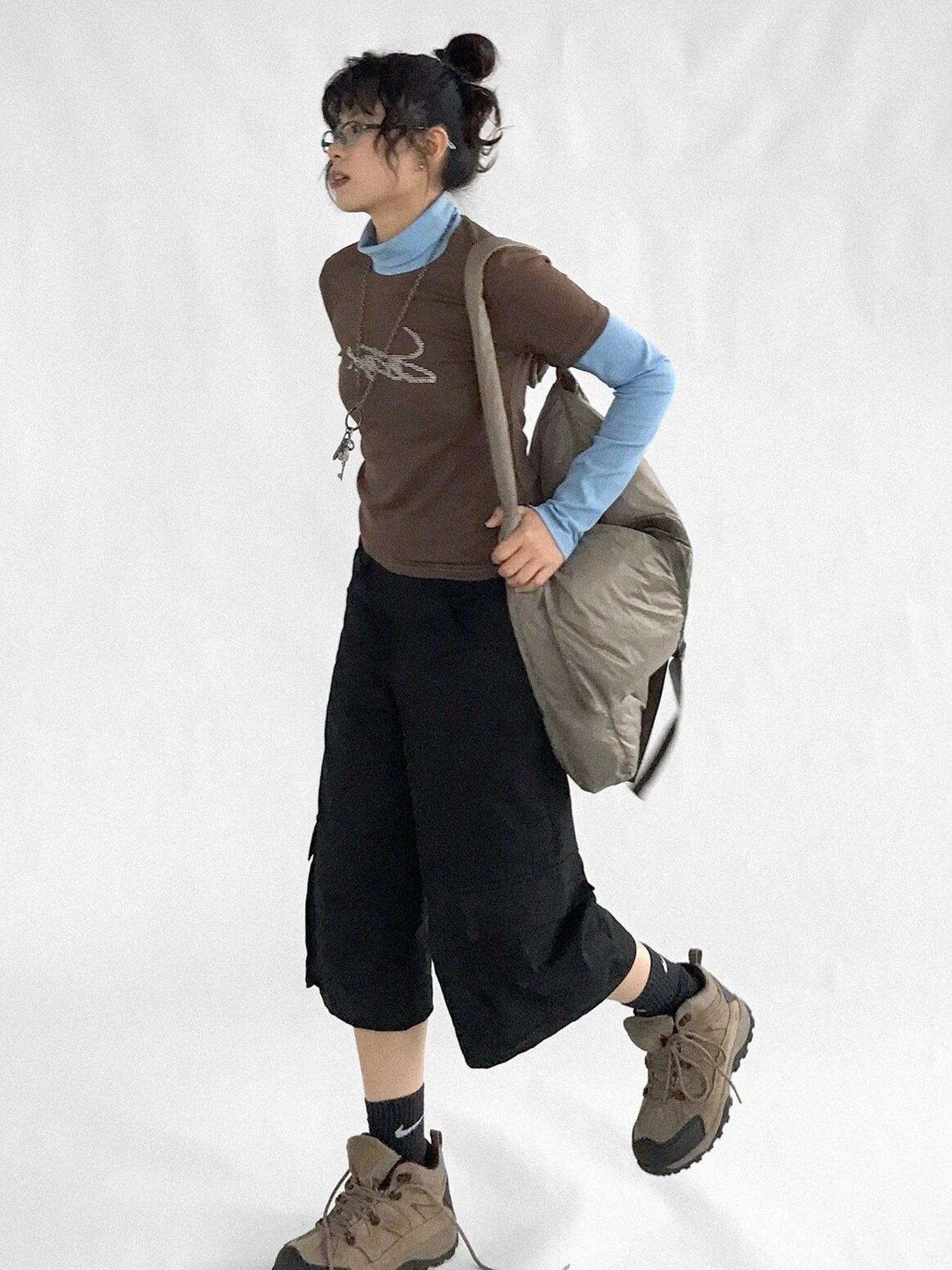 Crystal Rhinestone Color Block High Neck Tee