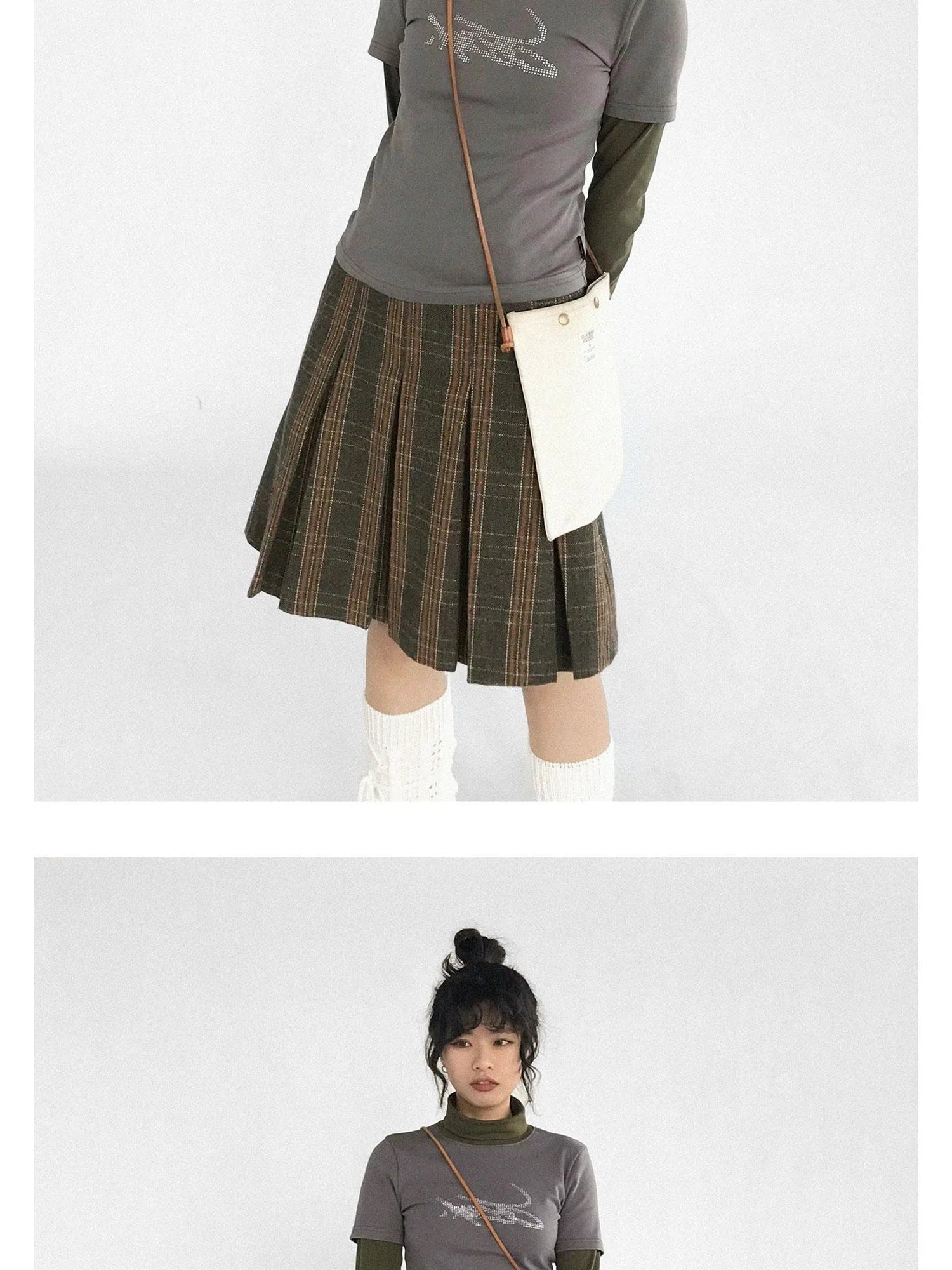 Crystal Rhinestone Color Block High Neck Tee