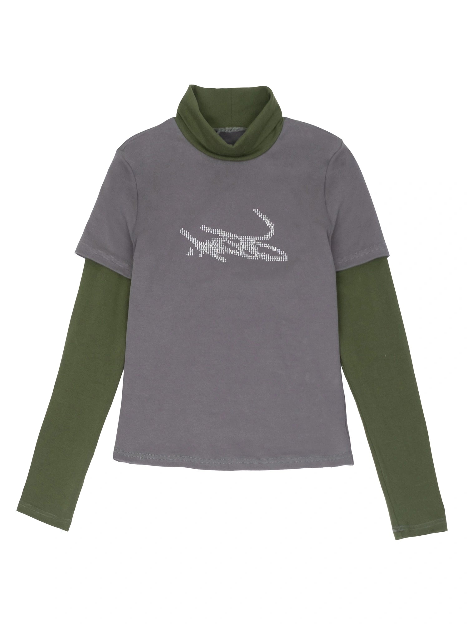 Crystal Rhinestone Color Block High Neck Tee