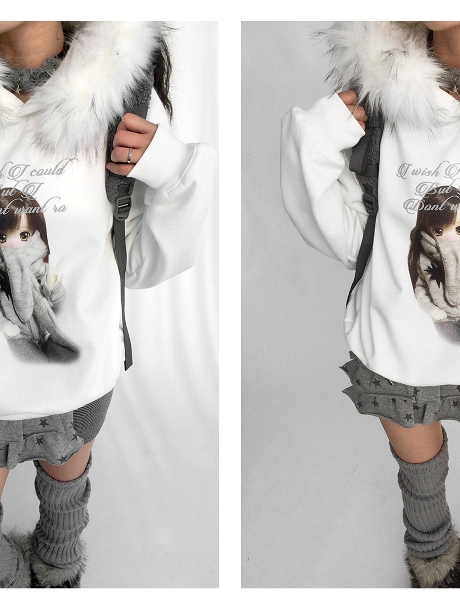 innomoood Detachable Fur Hoodie Fleece Lined Sweatshirt