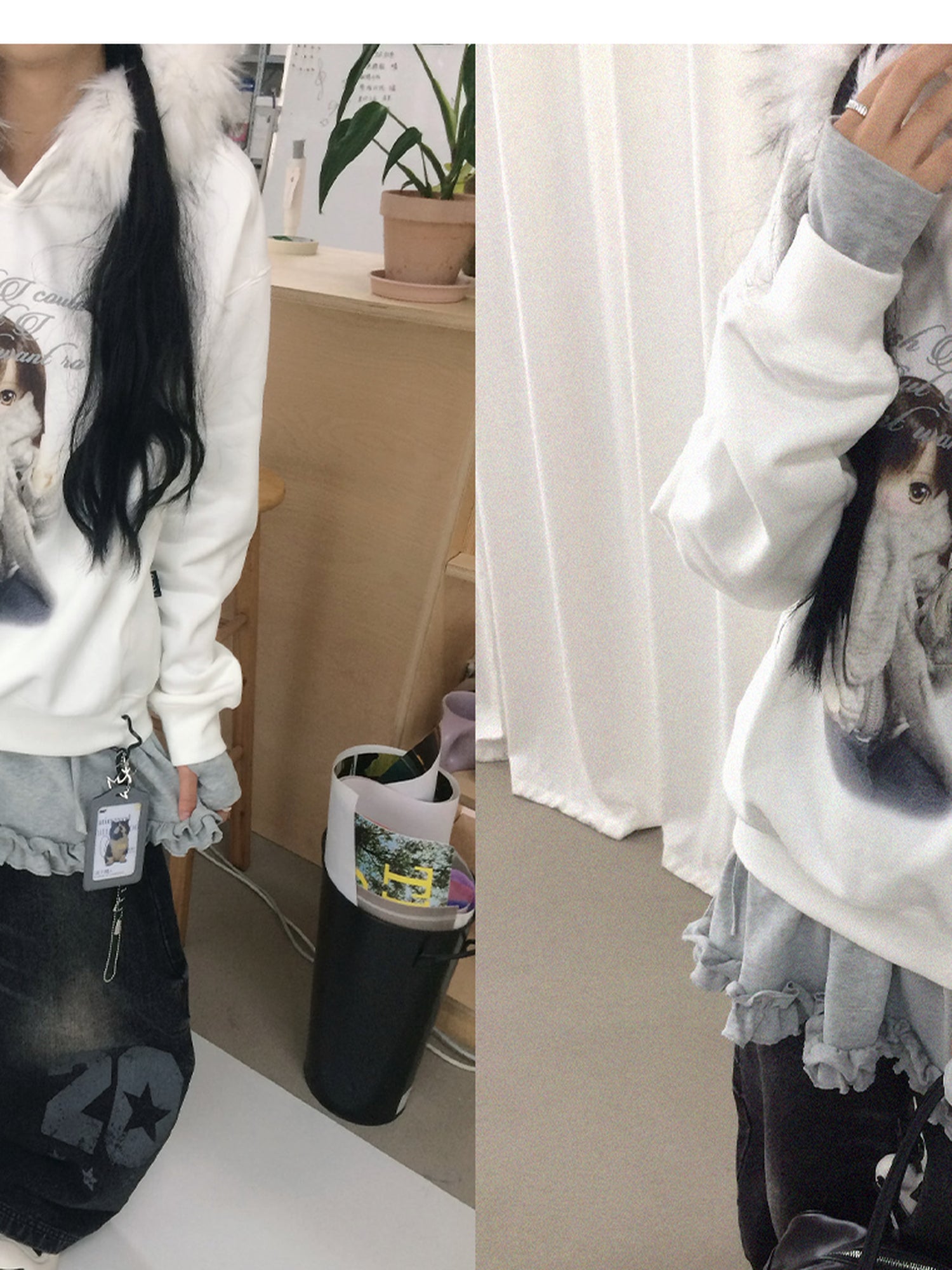 innomoood Detachable Fur Hoodie Fleece Lined Sweatshirt