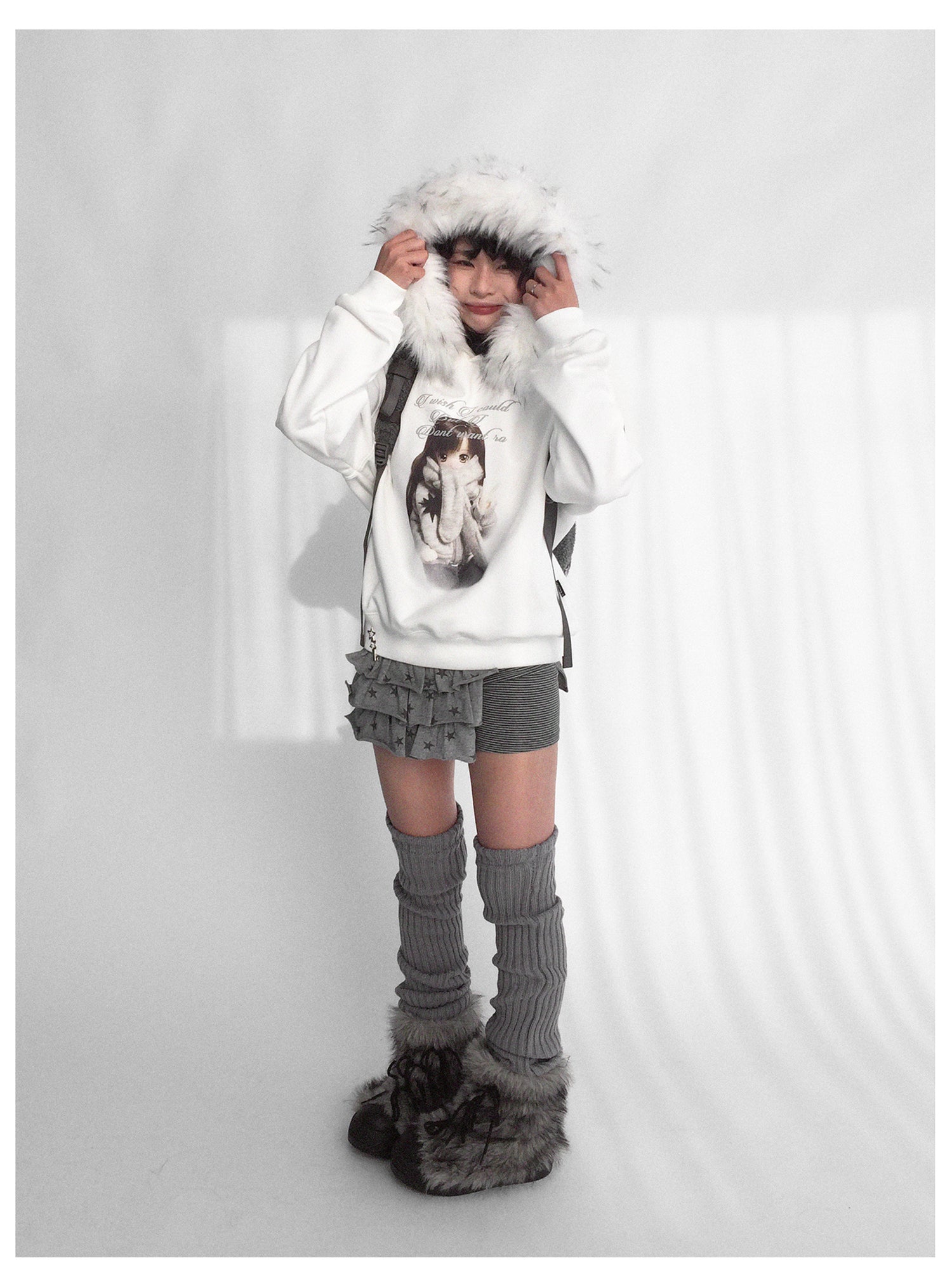 innomoood Detachable Fur Hoodie Fleece Lined Sweatshirt