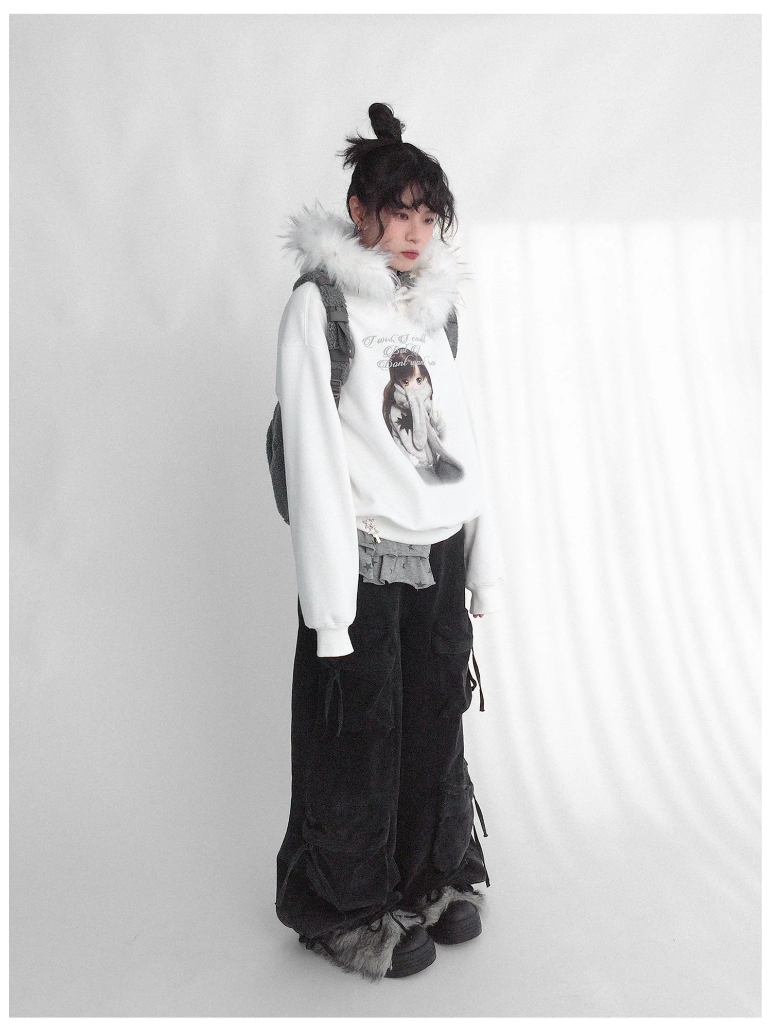 Detachable Fur Hoodie Fleece Lined Sweatshirt