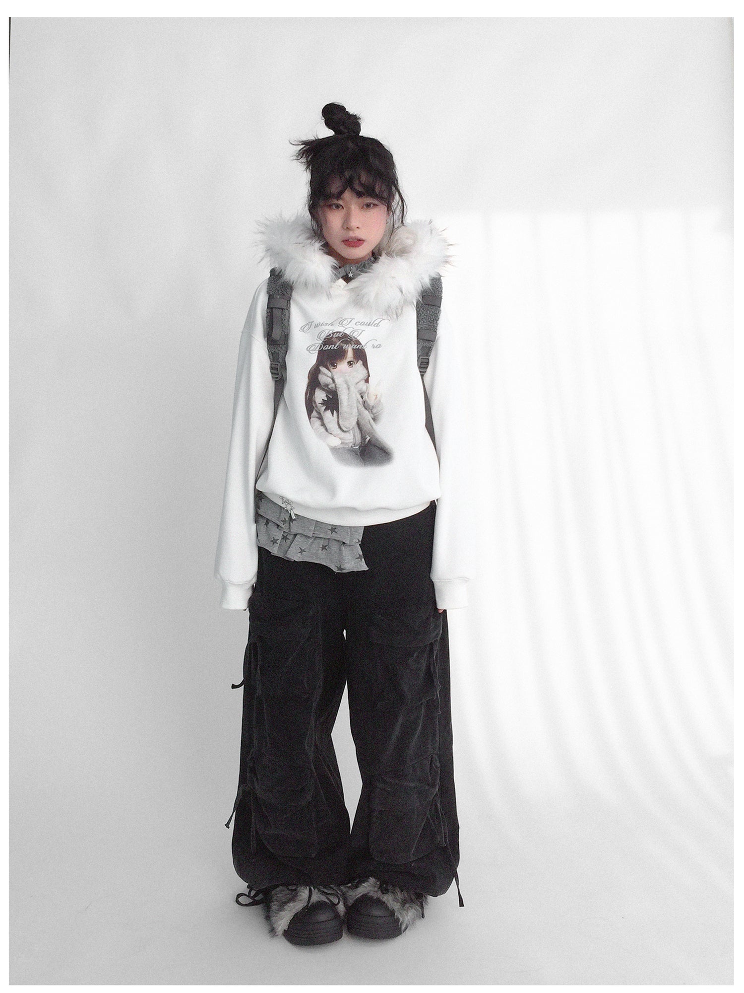 innomoood Detachable Fur Hoodie Fleece Lined Sweatshirt