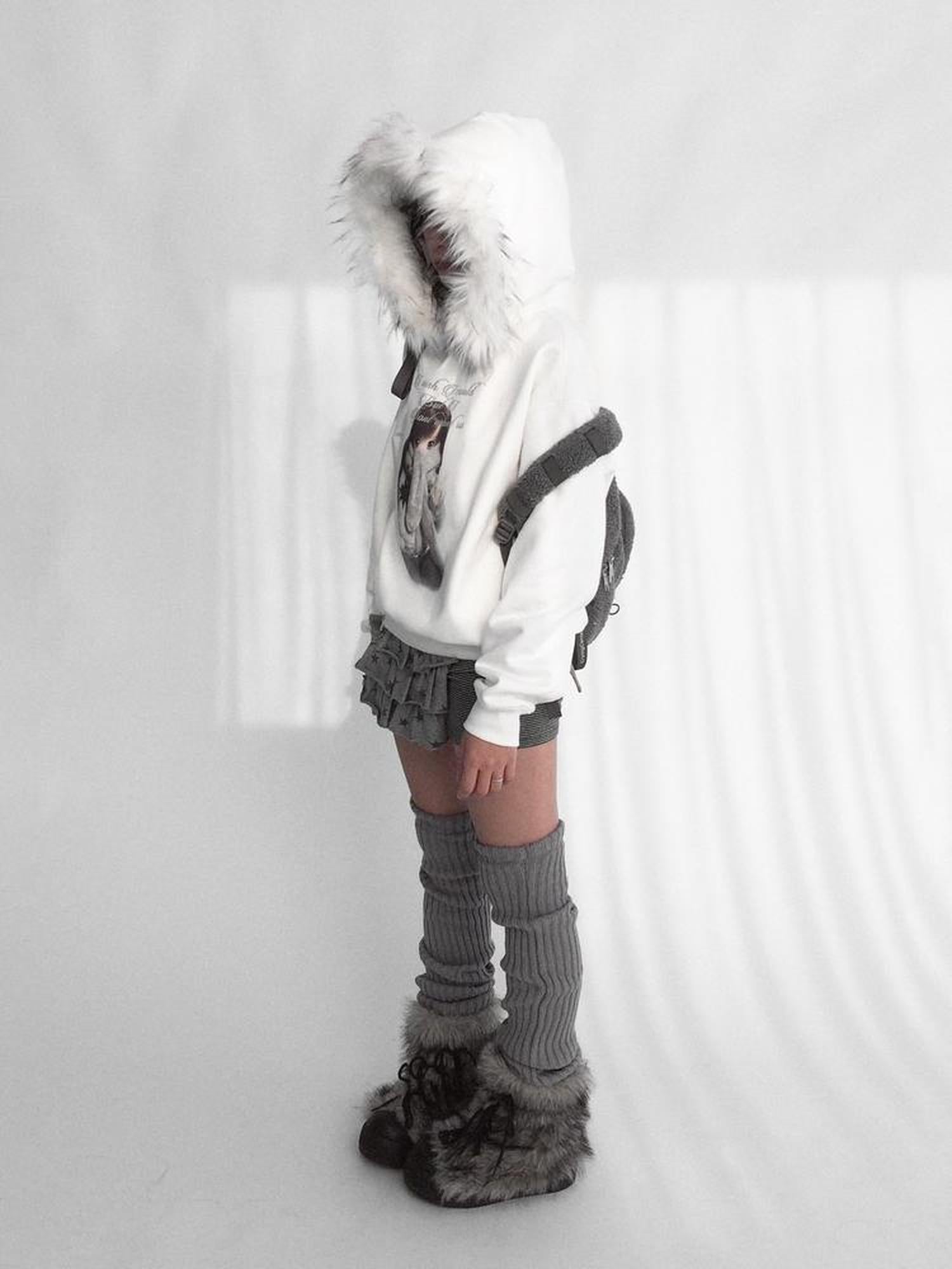 innomoood Detachable Fur Hoodie Fleece Lined Sweatshirt