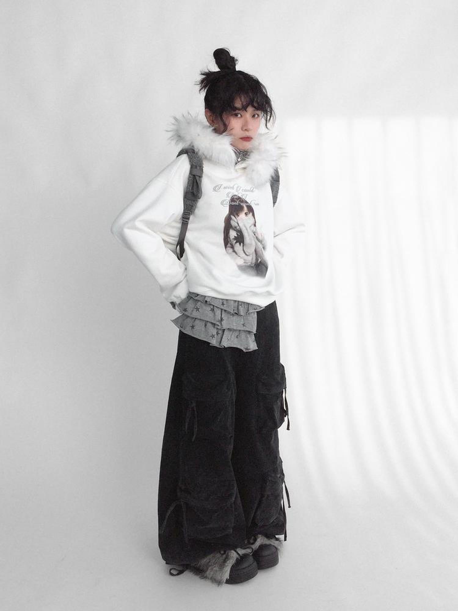 innomoood Detachable Fur Hoodie Fleece Lined Sweatshirt