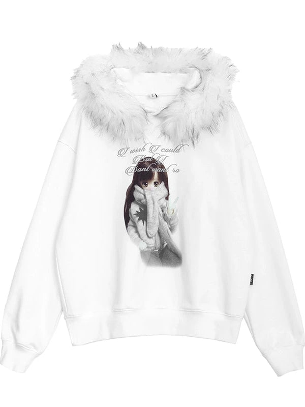 Detachable Fur Hoodie Fleece Lined Sweatshirt