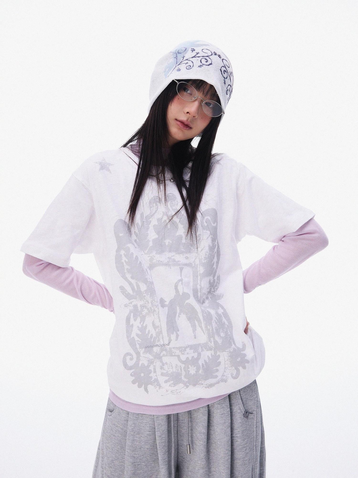 innomoood Distressed Angel Vintage Print Women&