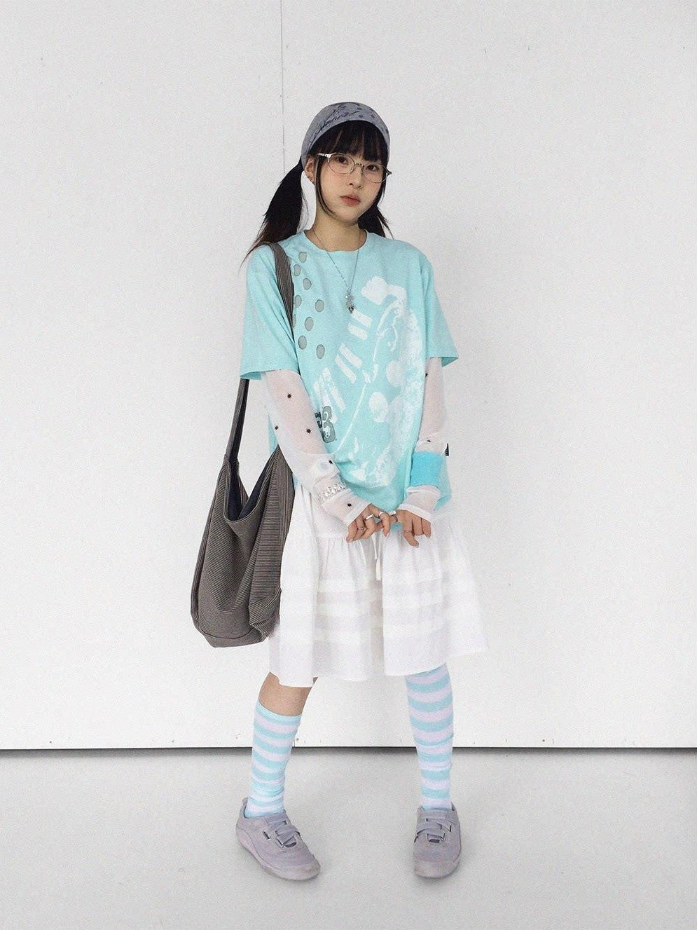 innomoood Distressed Print Colorblock Polka Dot Women&