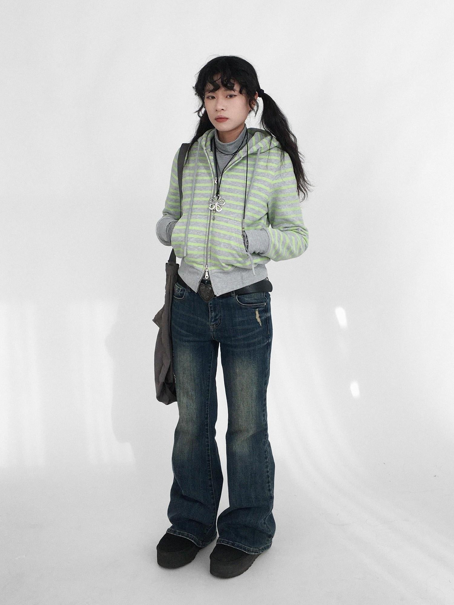 innomoood Distressed Vintage Slim Low Rise Slight Stretch Denim For Women Blue Jeans