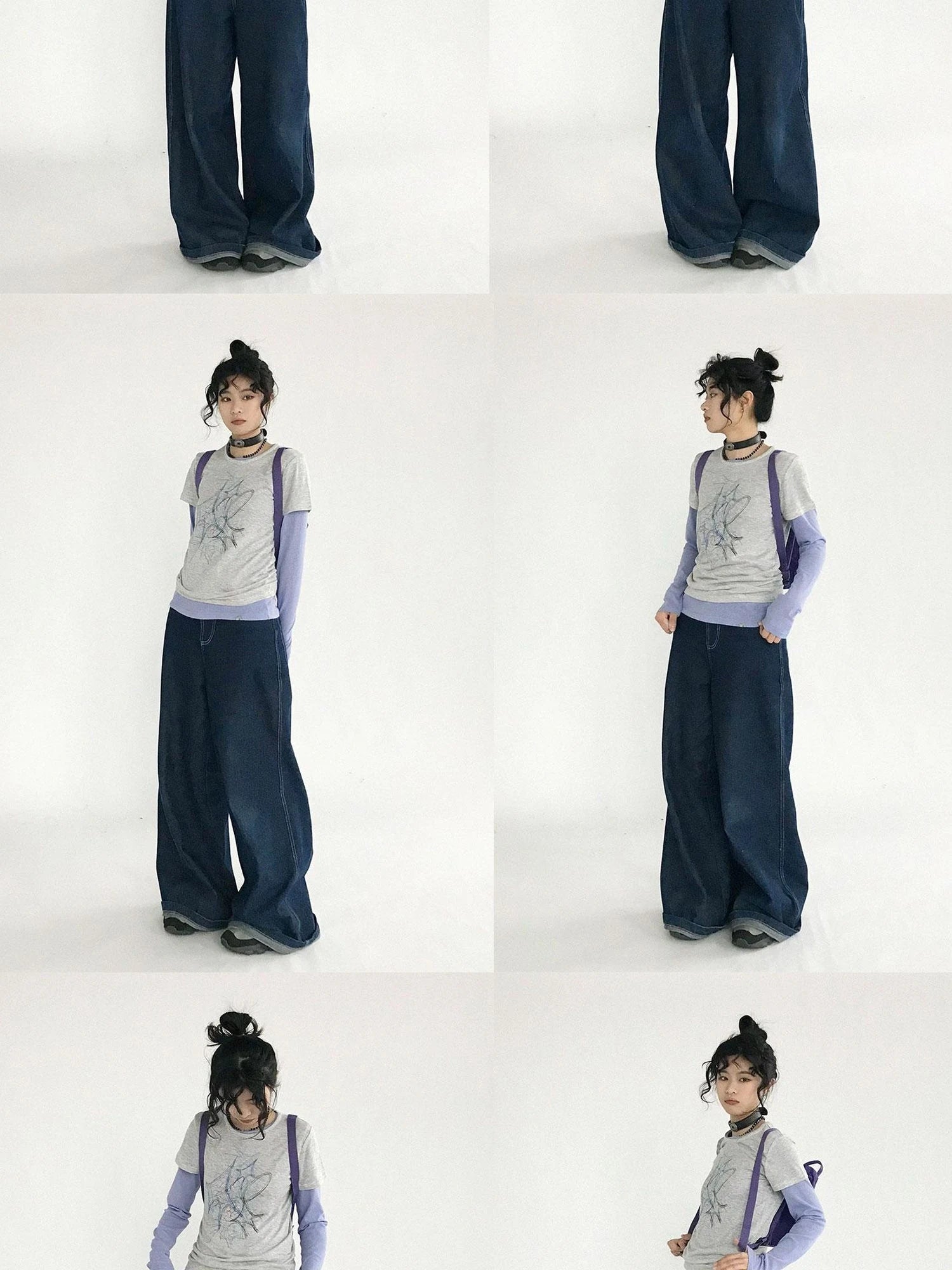 Doodle Line Graphic Tee And Long Sleeve Two Piece Set