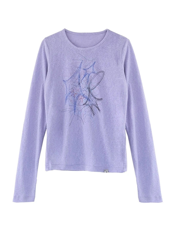 Doodle Line Graphic Tee And Long Sleeve Two Piece Set