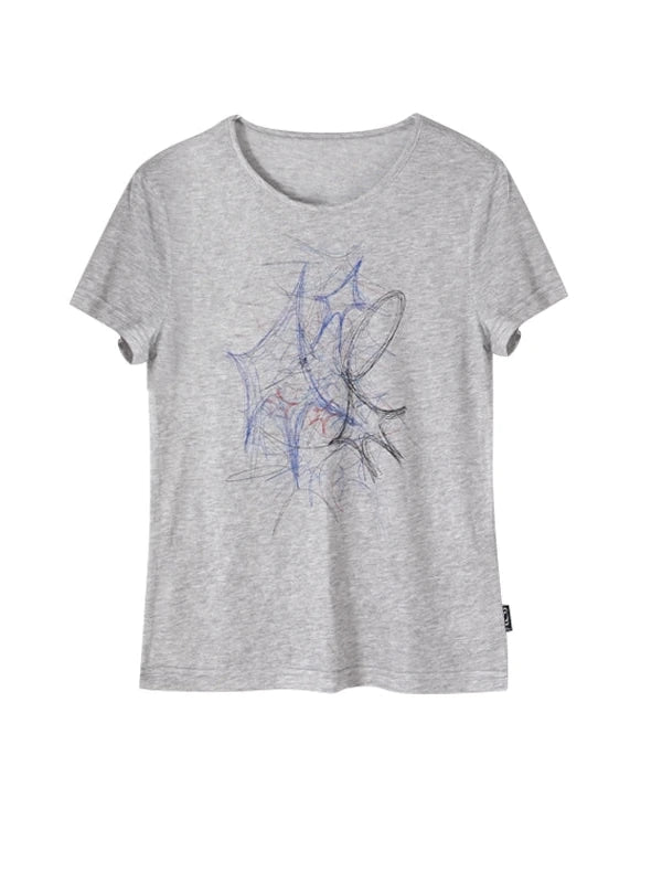 Doodle Line Graphic Tee And Long Sleeve Two Piece Set