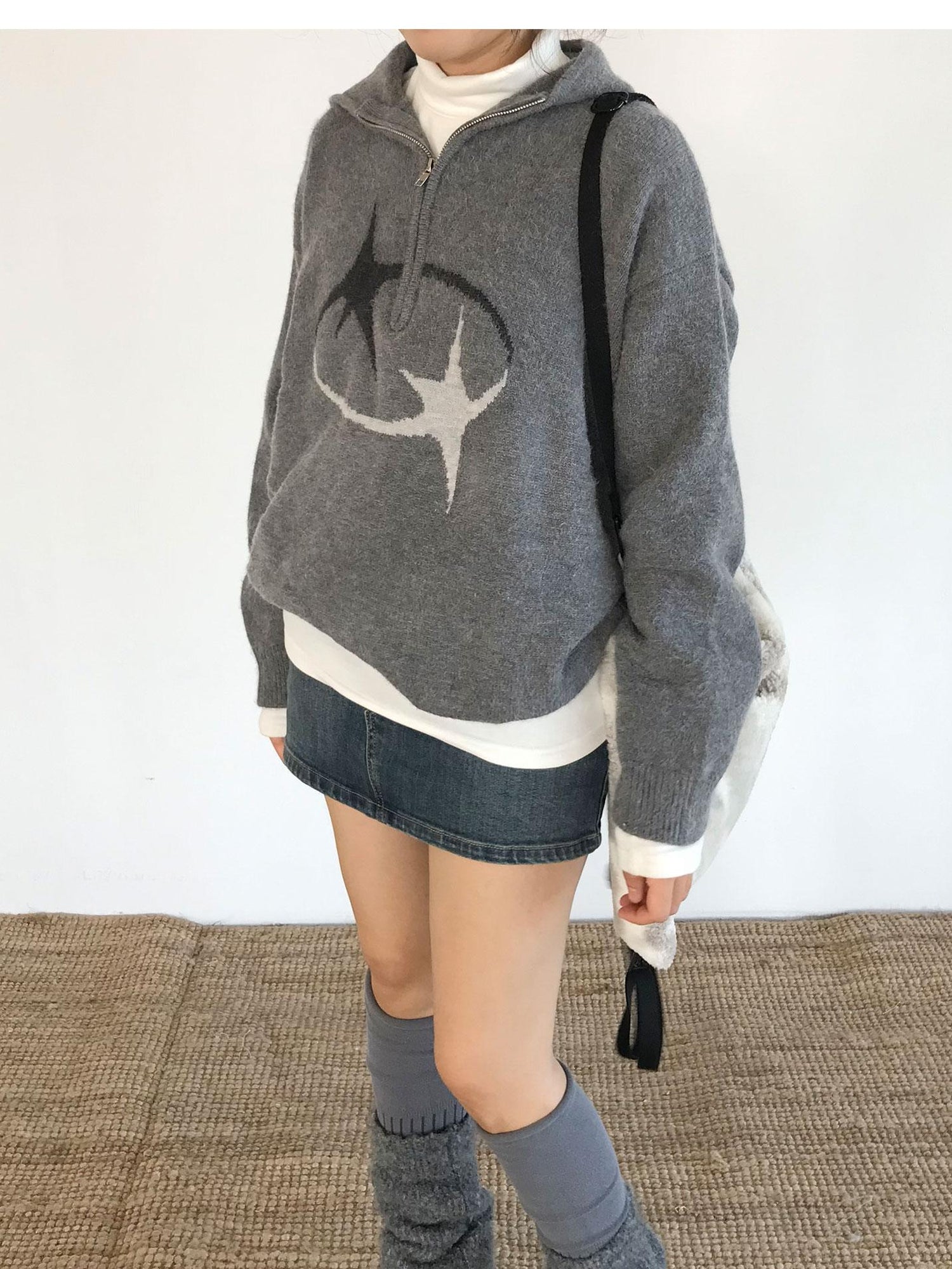 innomoood Double Star Orbit Hooded Sweater V-neck T-shirt Long Sleeve