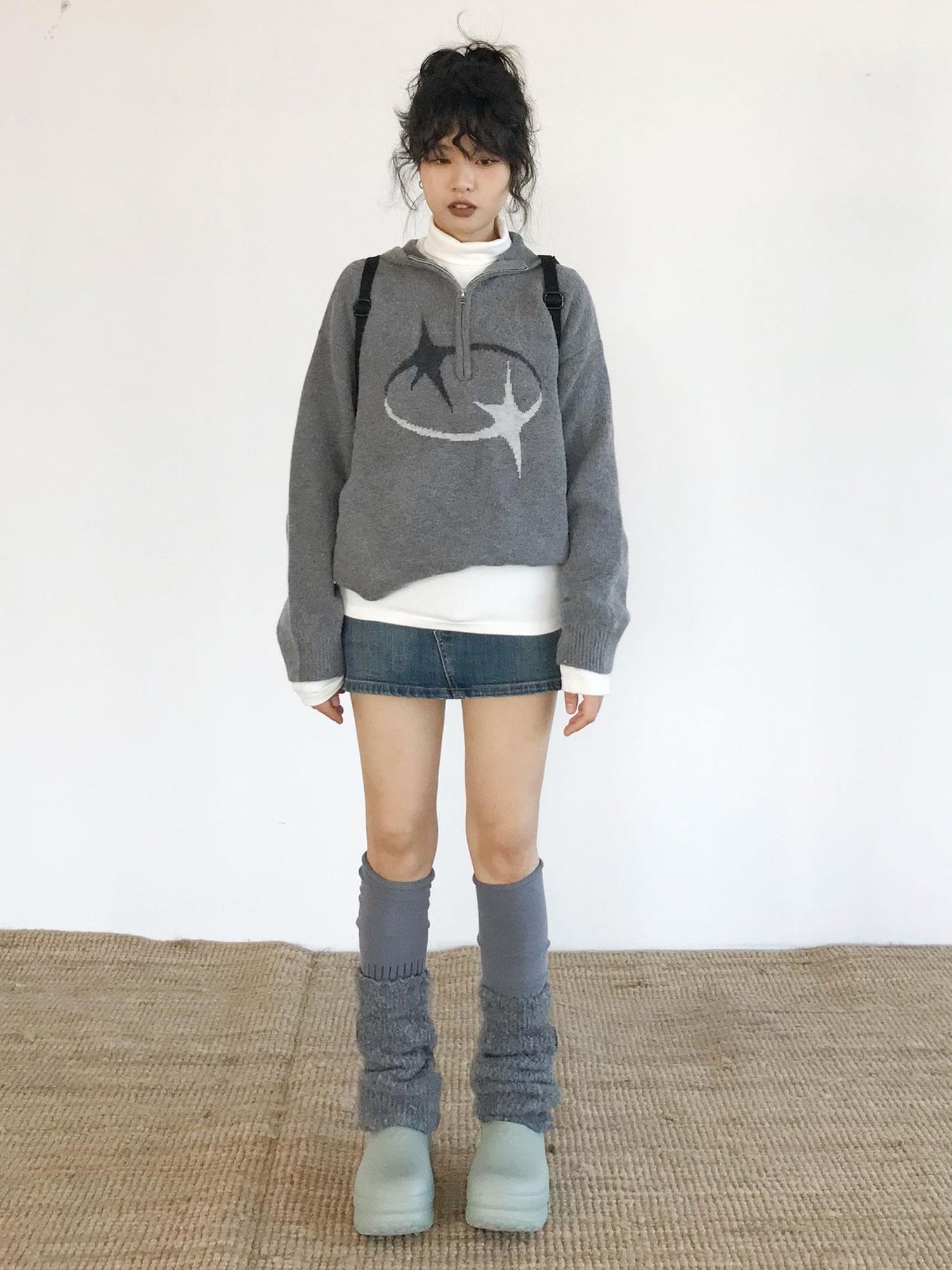 innomoood Double Star Orbit Hooded Sweater V-neck T-shirt Long Sleeve