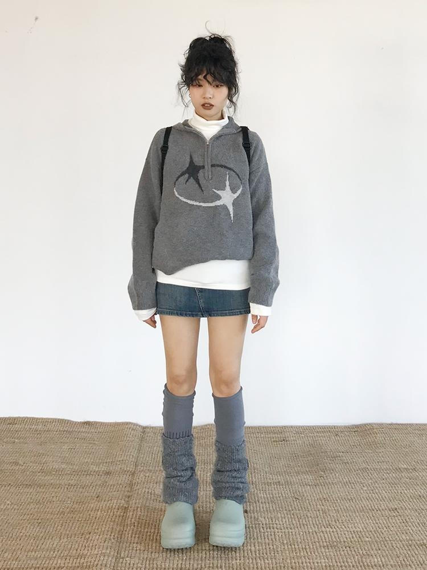 innomoood Double Star Orbit Hooded Sweater V-neck T-shirt Long Sleeve