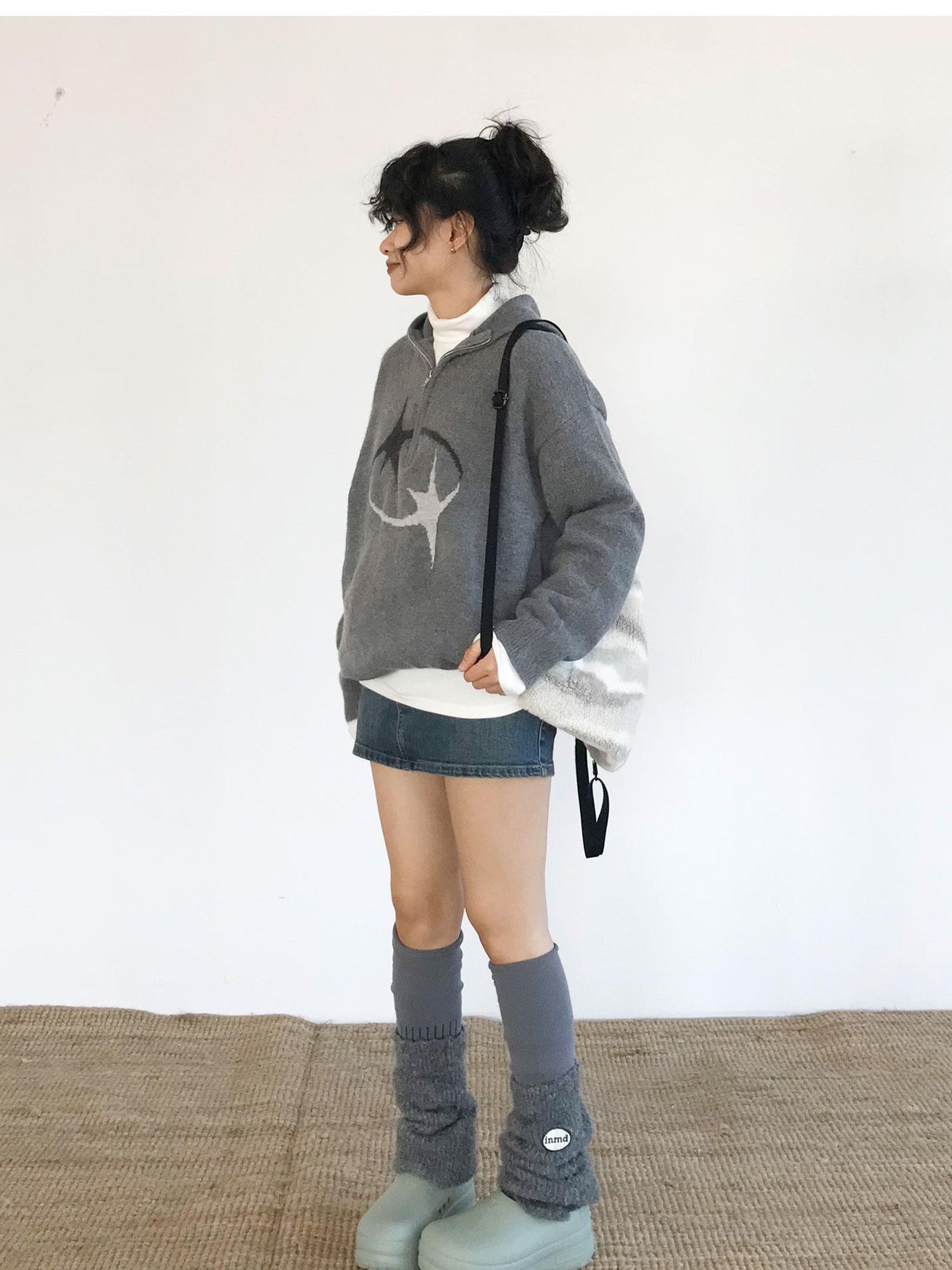 innomoood Double Star Orbit Hooded Sweater V-neck T-shirt Long Sleeve