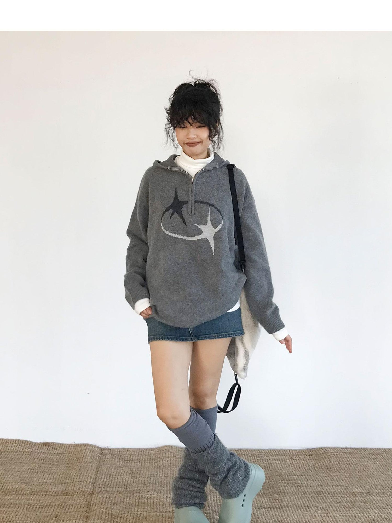 innomoood Double Star Orbit Hooded Sweater V-neck T-shirt Long Sleeve