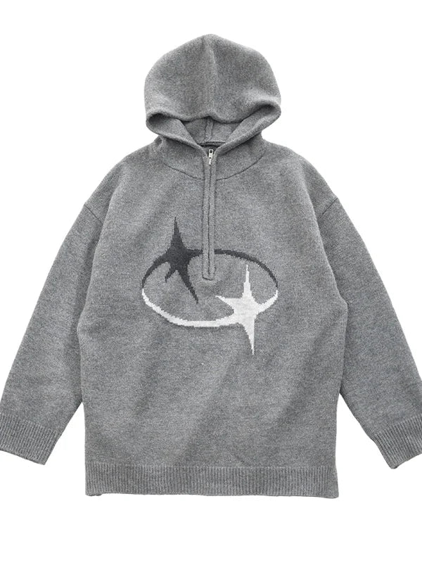 Double Star Orbit Hooded Sweater V-neck T-shirt Long Sleeve