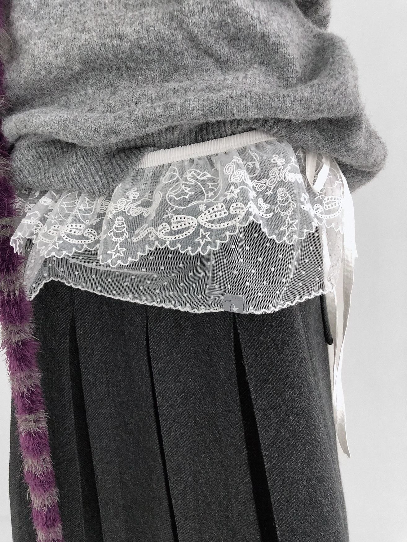 innomoood Embroidered Lace Double Layer A Line High Waist Women Tie Waist Accessories