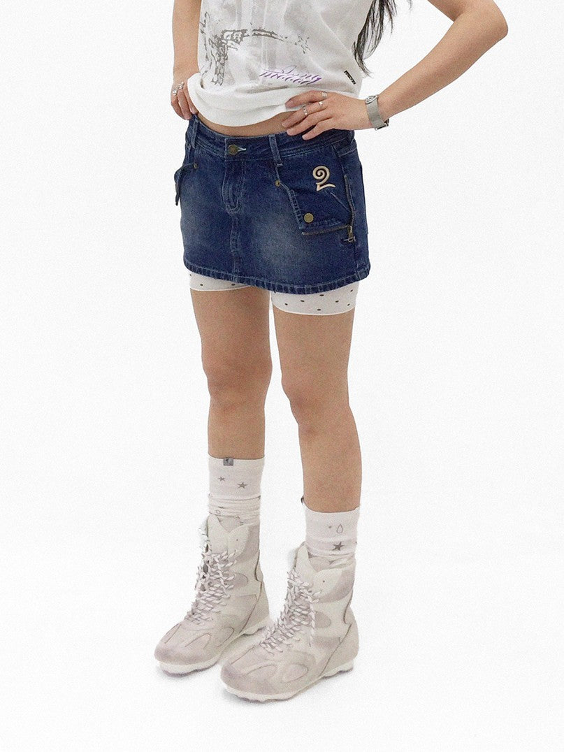 innomoood Embroidered Washed Distressed Front Zipper Low Waist Women&