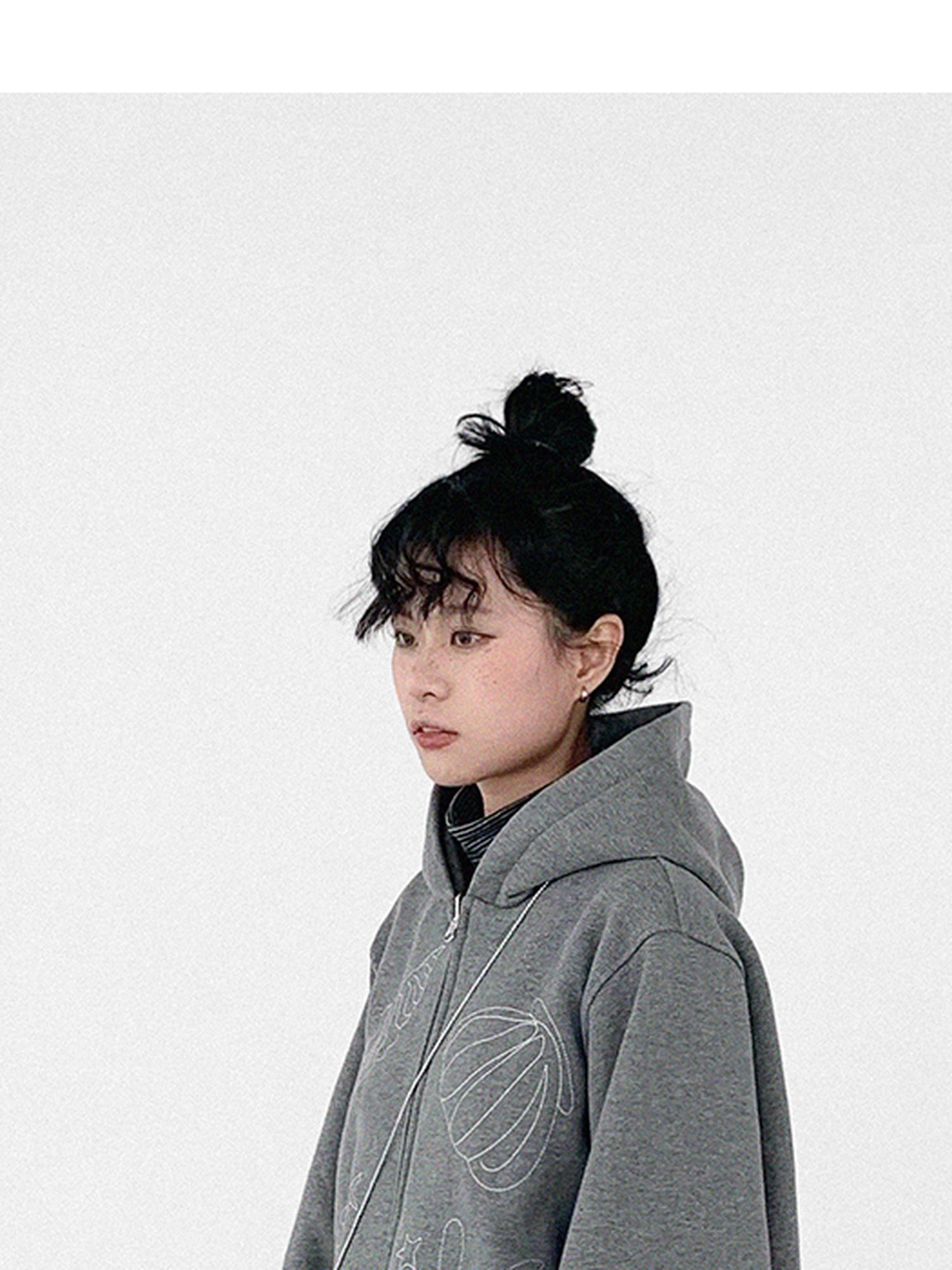 innomoood Embroidery Hooded Cardigan Short Jacket