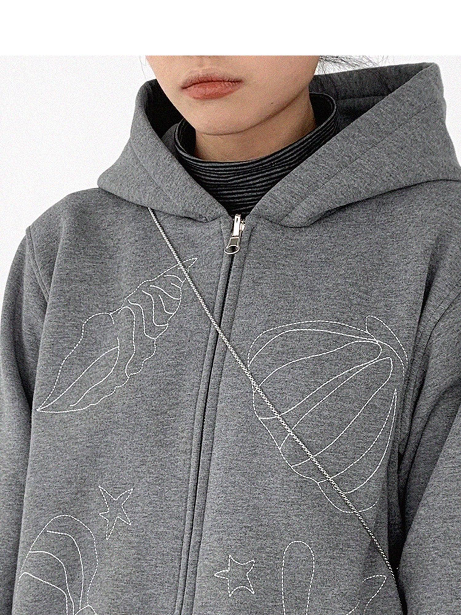innomoood Embroidery Hooded Cardigan Short Jacket