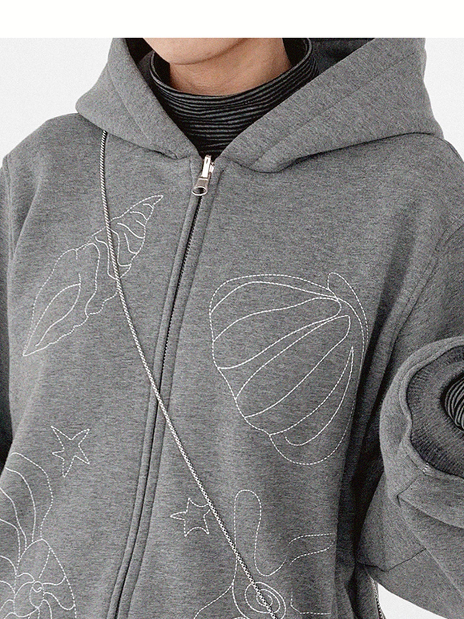 innomoood Embroidery Hooded Cardigan Short Jacket