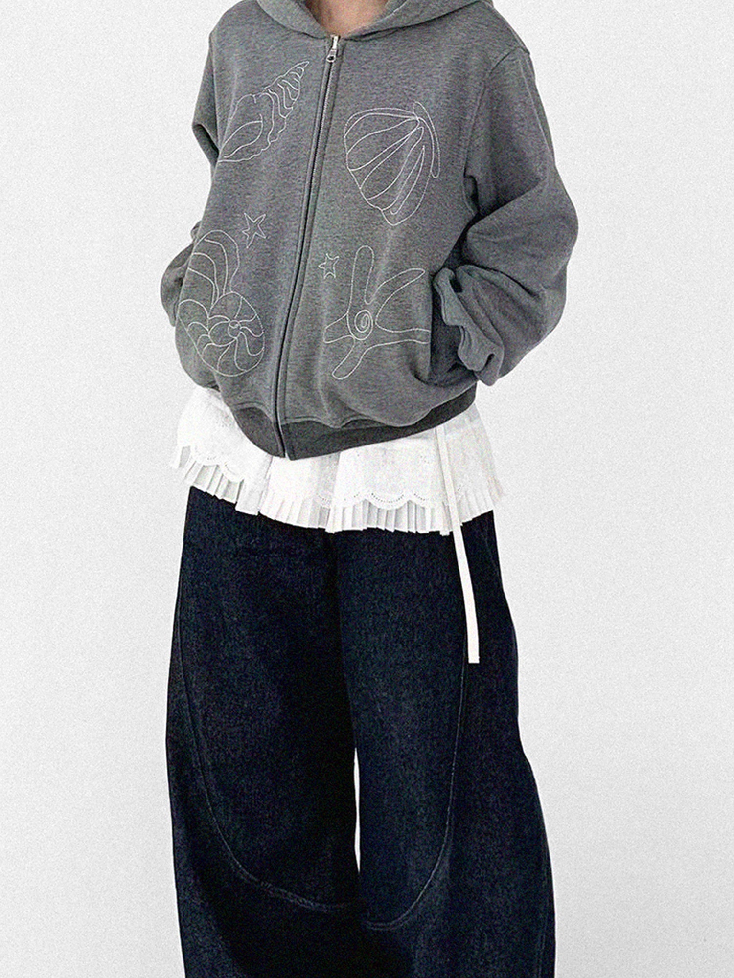 innomoood Embroidery Hooded Cardigan Short Jacket