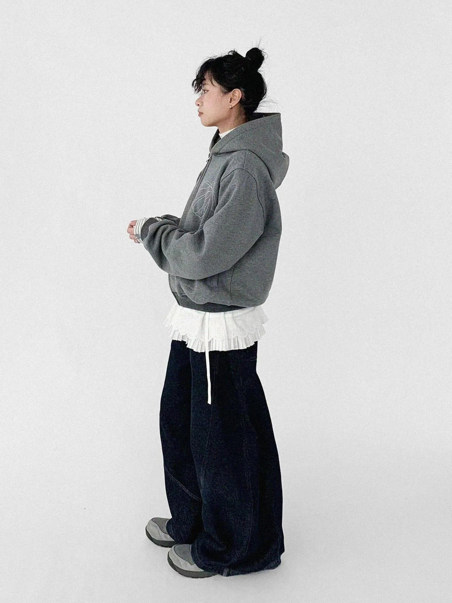 Embroidery Hooded Cardigan Short Jacket