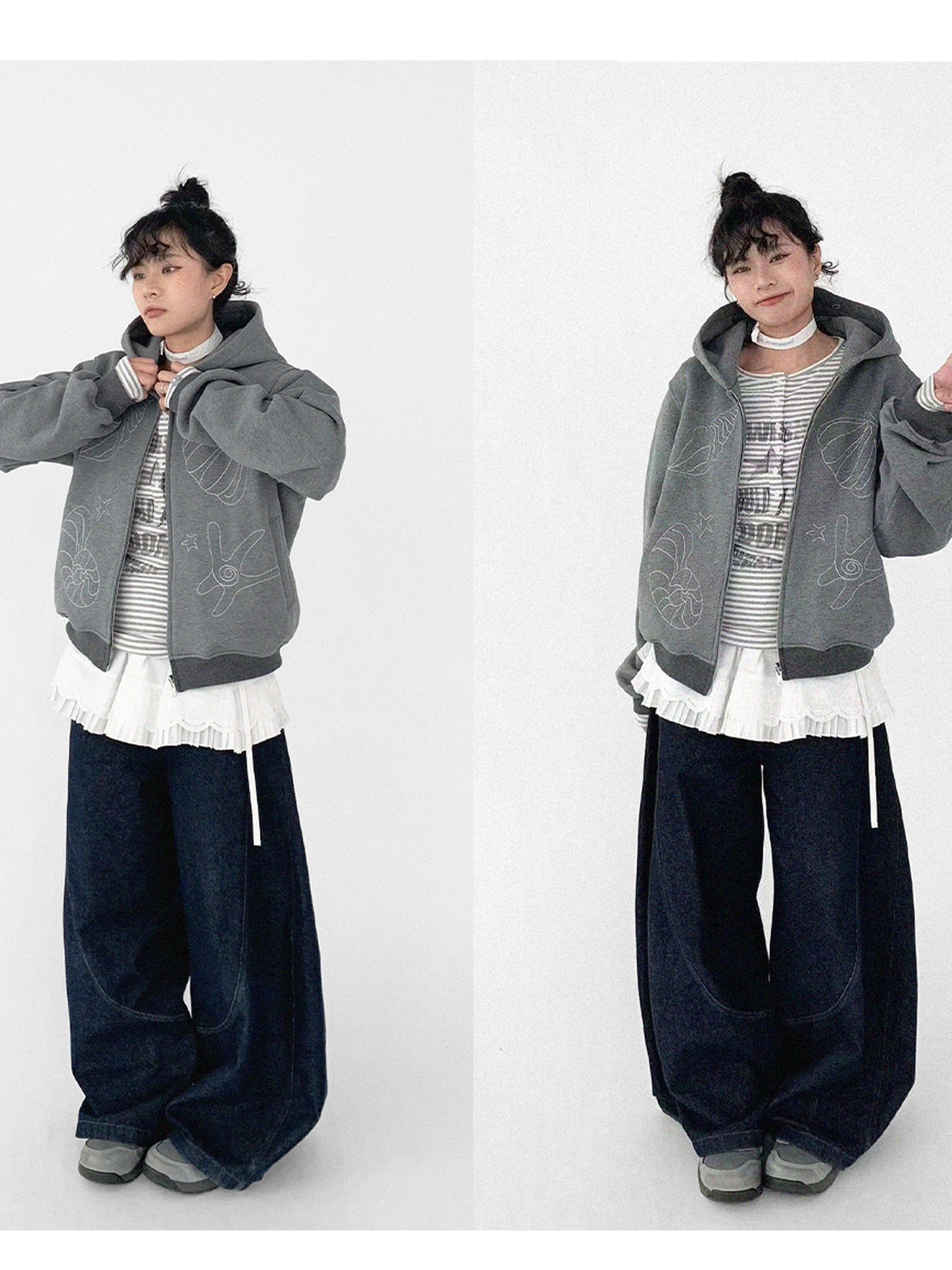innomoood Embroidery Hooded Cardigan Short Jacket