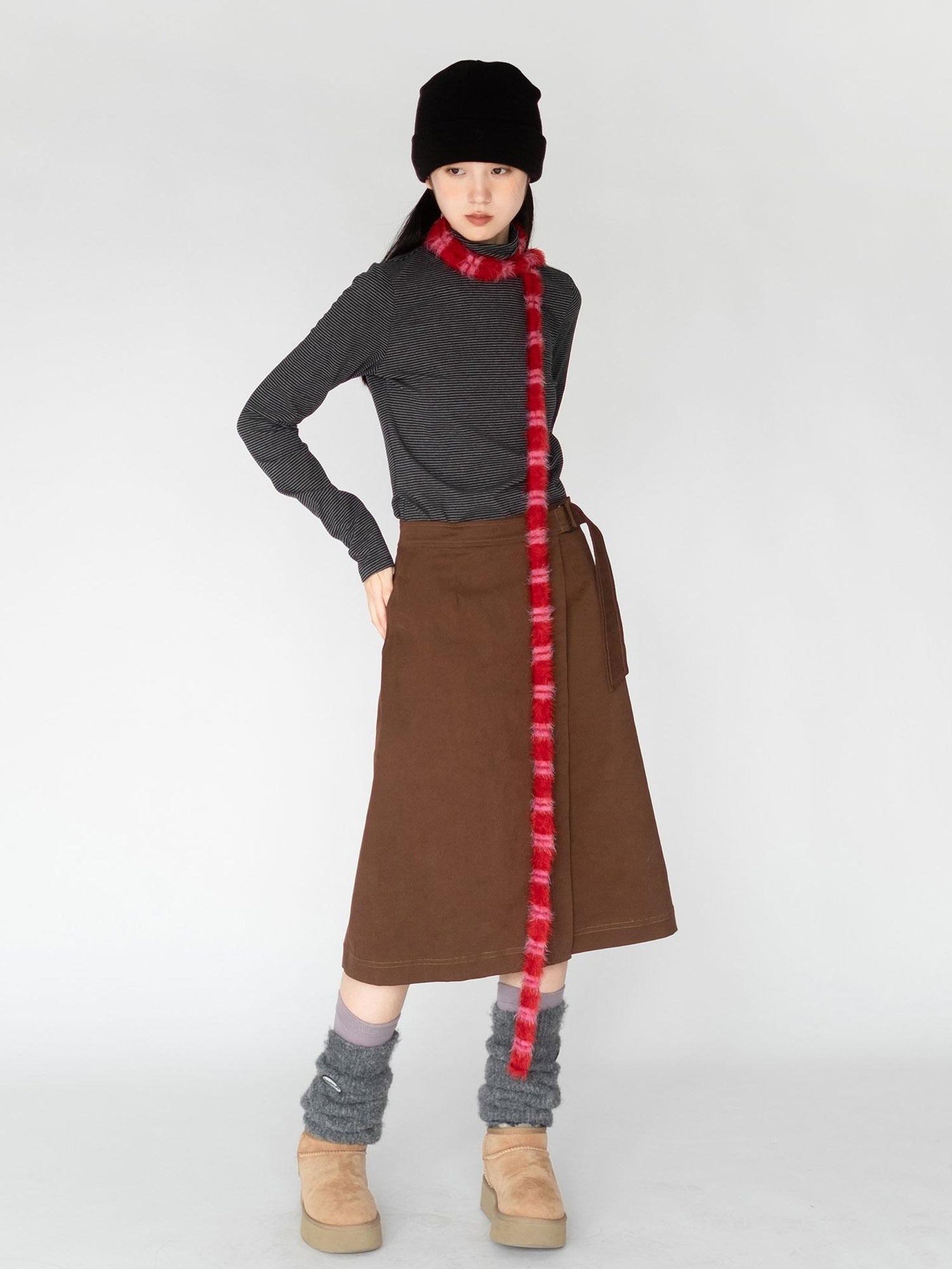 innomoood Feather Light Textured Scarf In Striped Colorblock