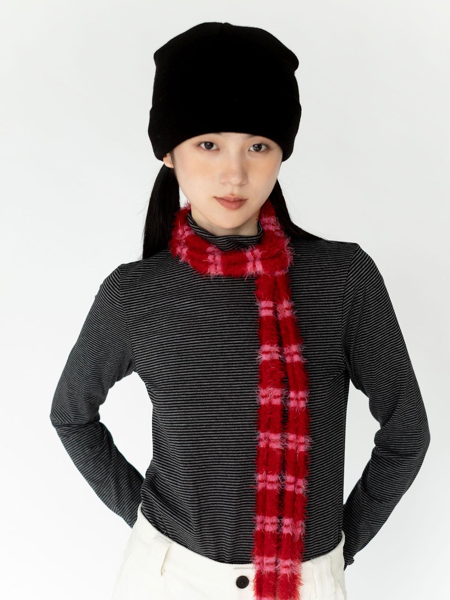 innomoood Feather Light Textured Scarf In Striped Colorblock