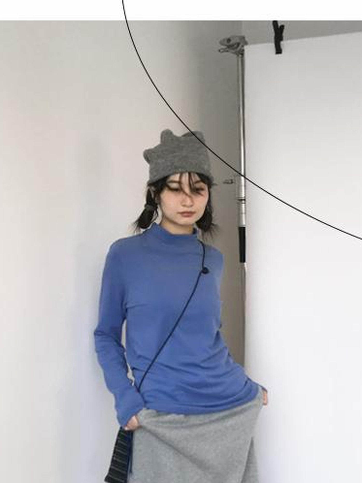 innomoood Fuzzy Print High Neck Cotton Long Sleeve Tee