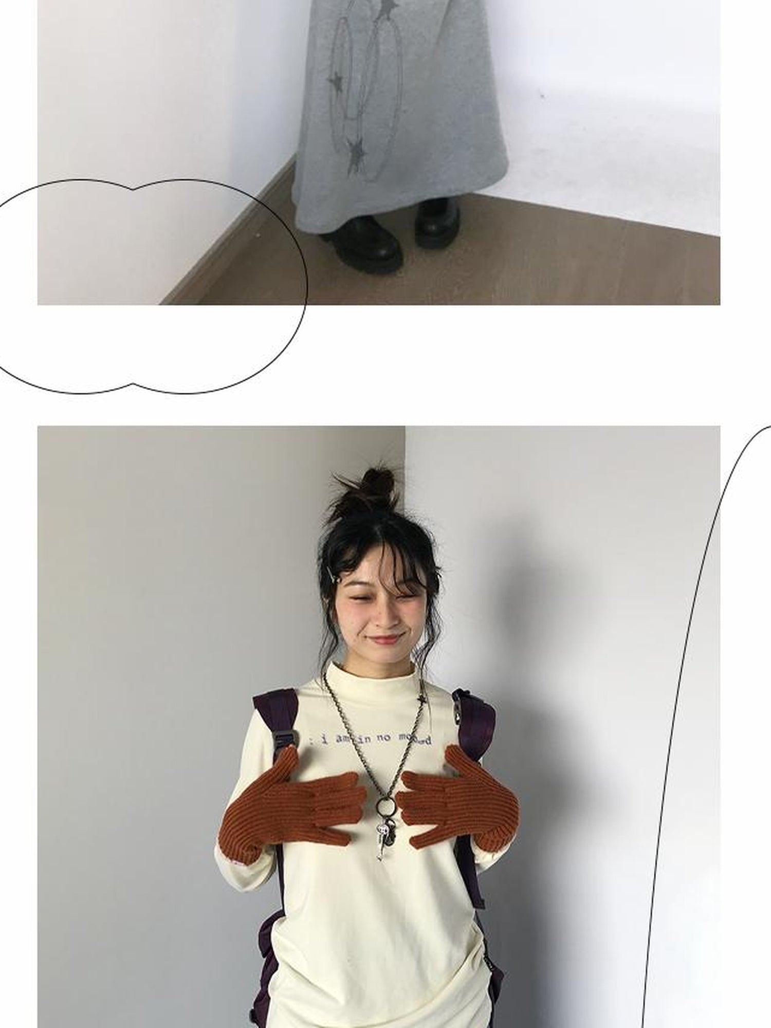 innomoood Fuzzy Print High Neck Cotton Long Sleeve Tee