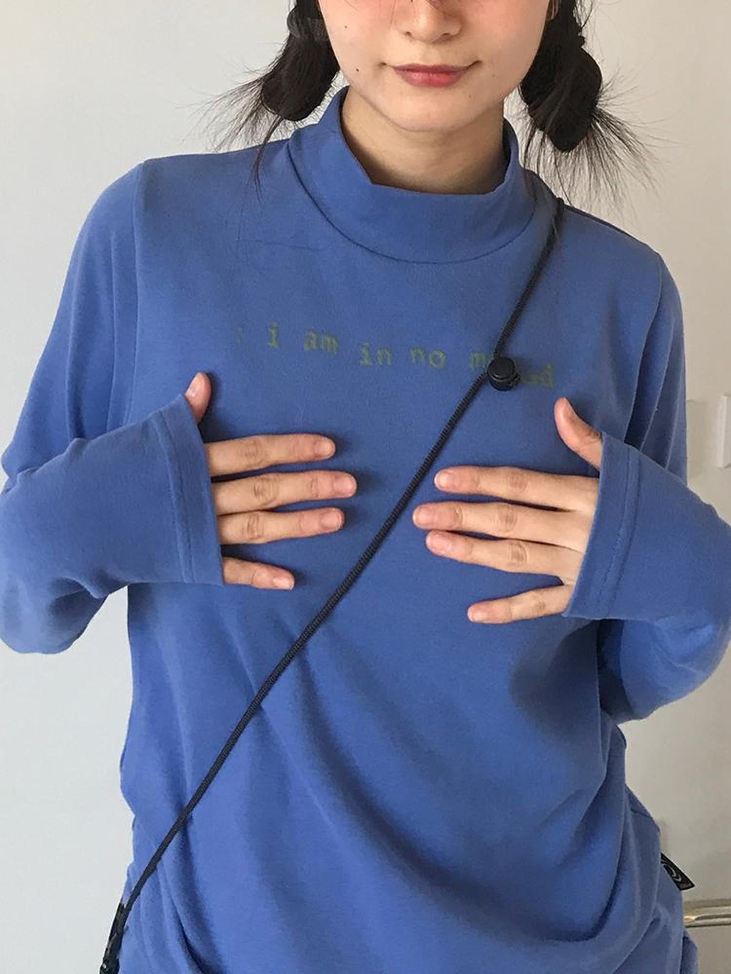 innomoood Fuzzy Print High Neck Cotton Long Sleeve Tee