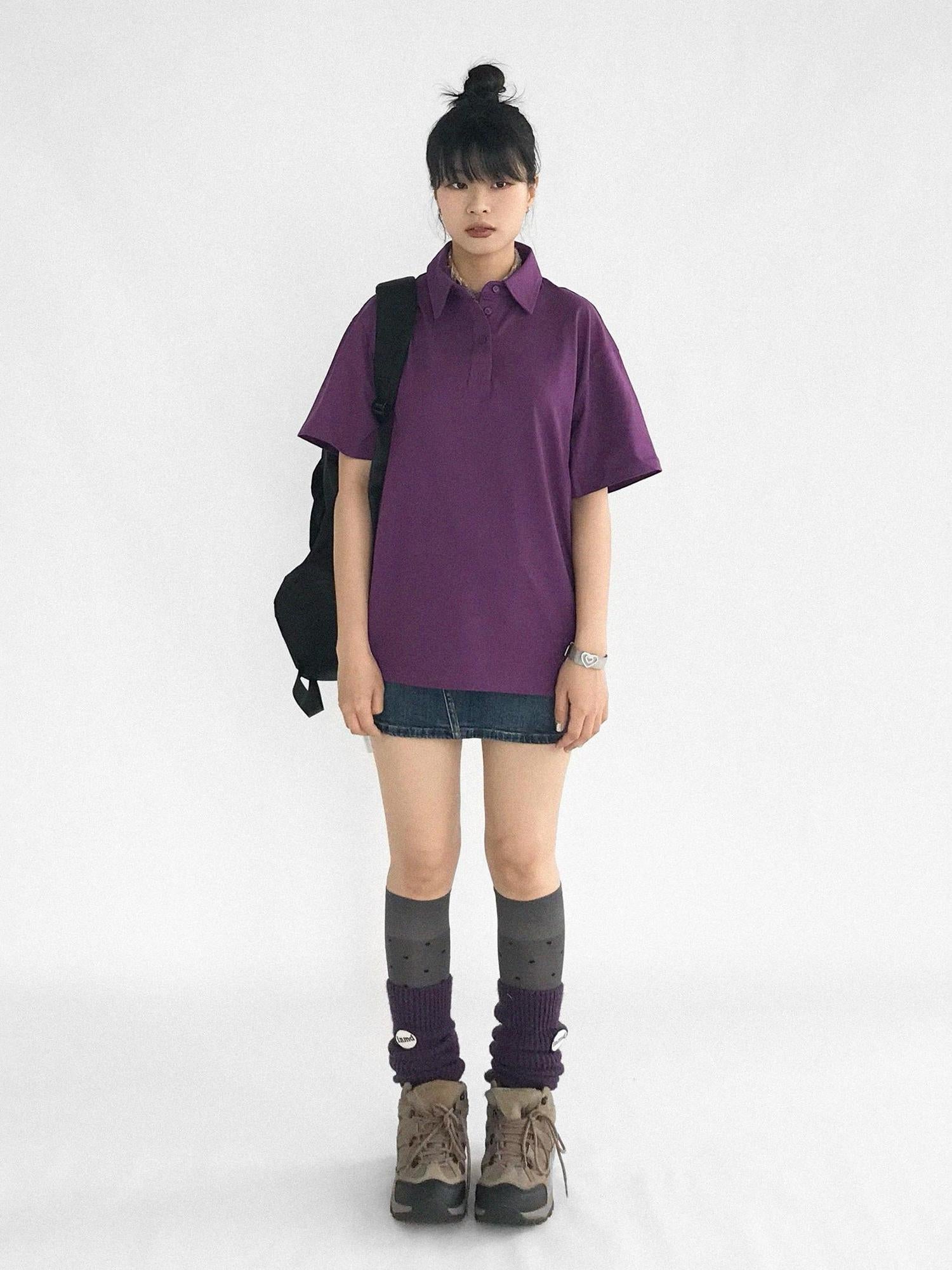 innomoood Geometric Moth Watermark Polo Shirt Grape Purple