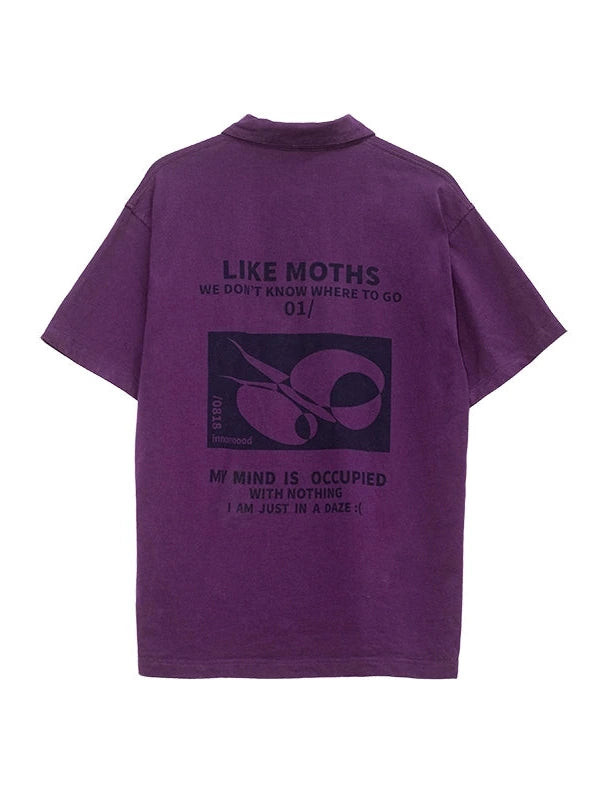 Geometric Moth Watermark Polo Shirt Grape Purple