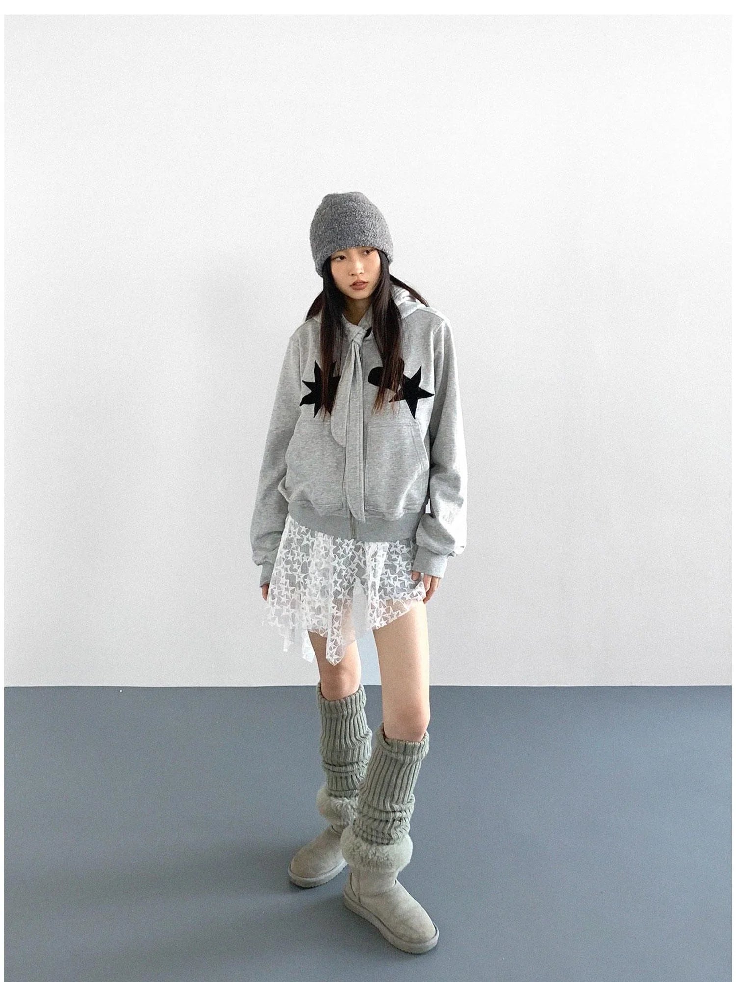 Geometric Patchwork Hooded Knit Sweatshirt