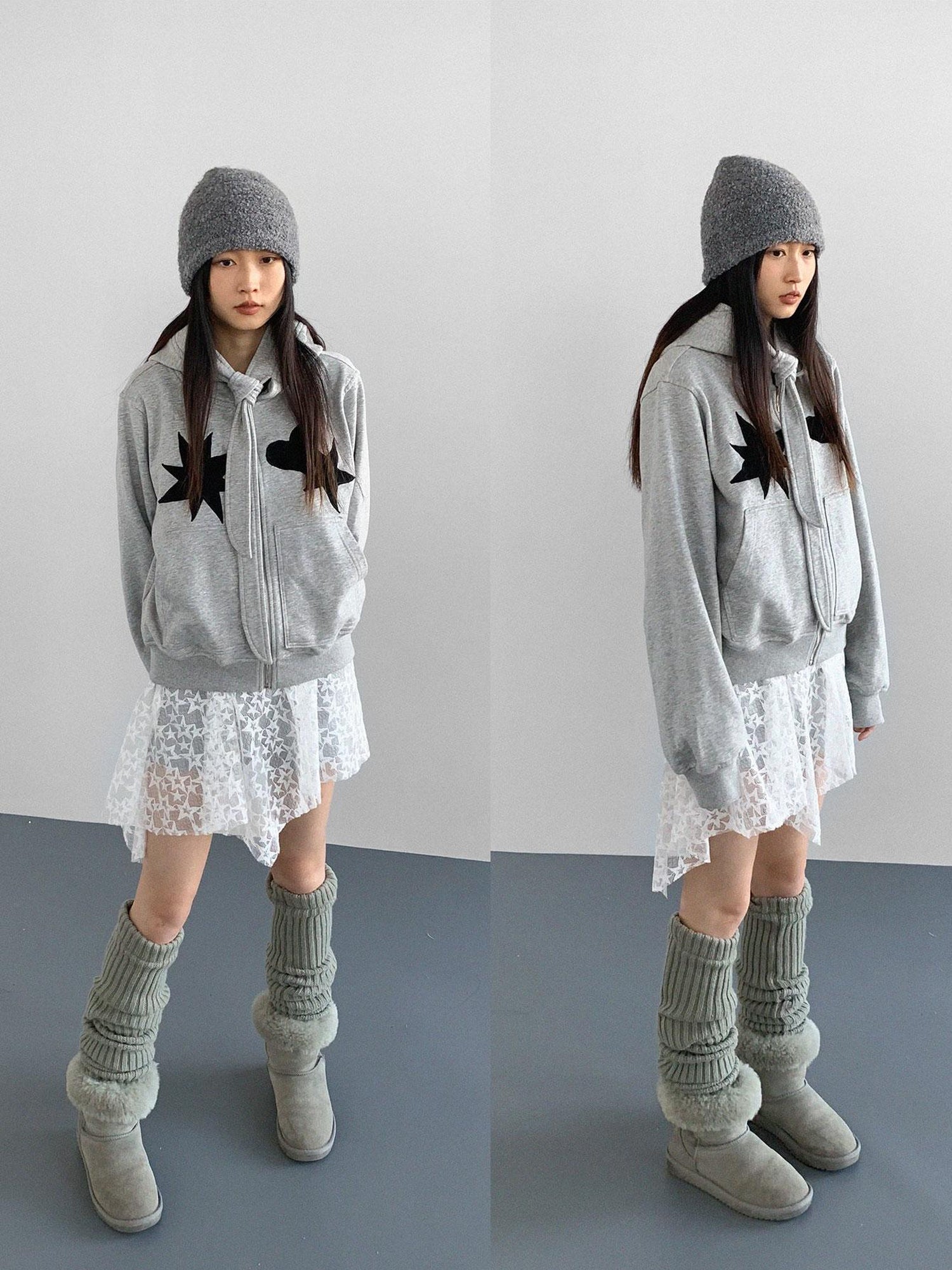 innomoood Geometric Patchwork Hooded Knit Sweatshirt