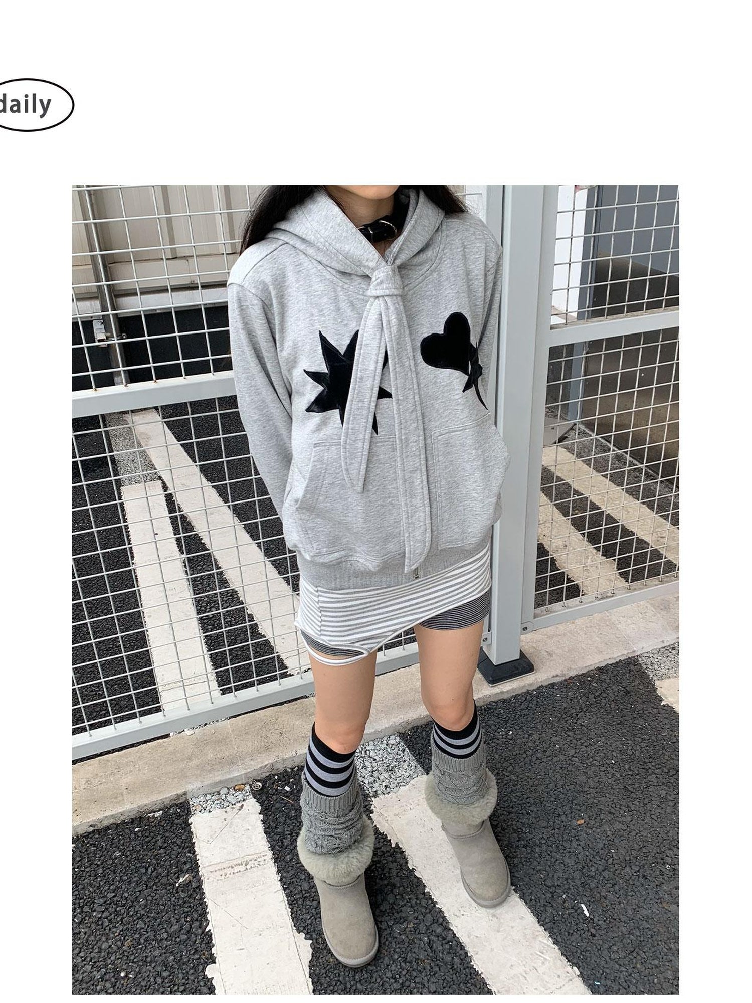 innomoood Geometric Patchwork Hooded Knit Sweatshirt
