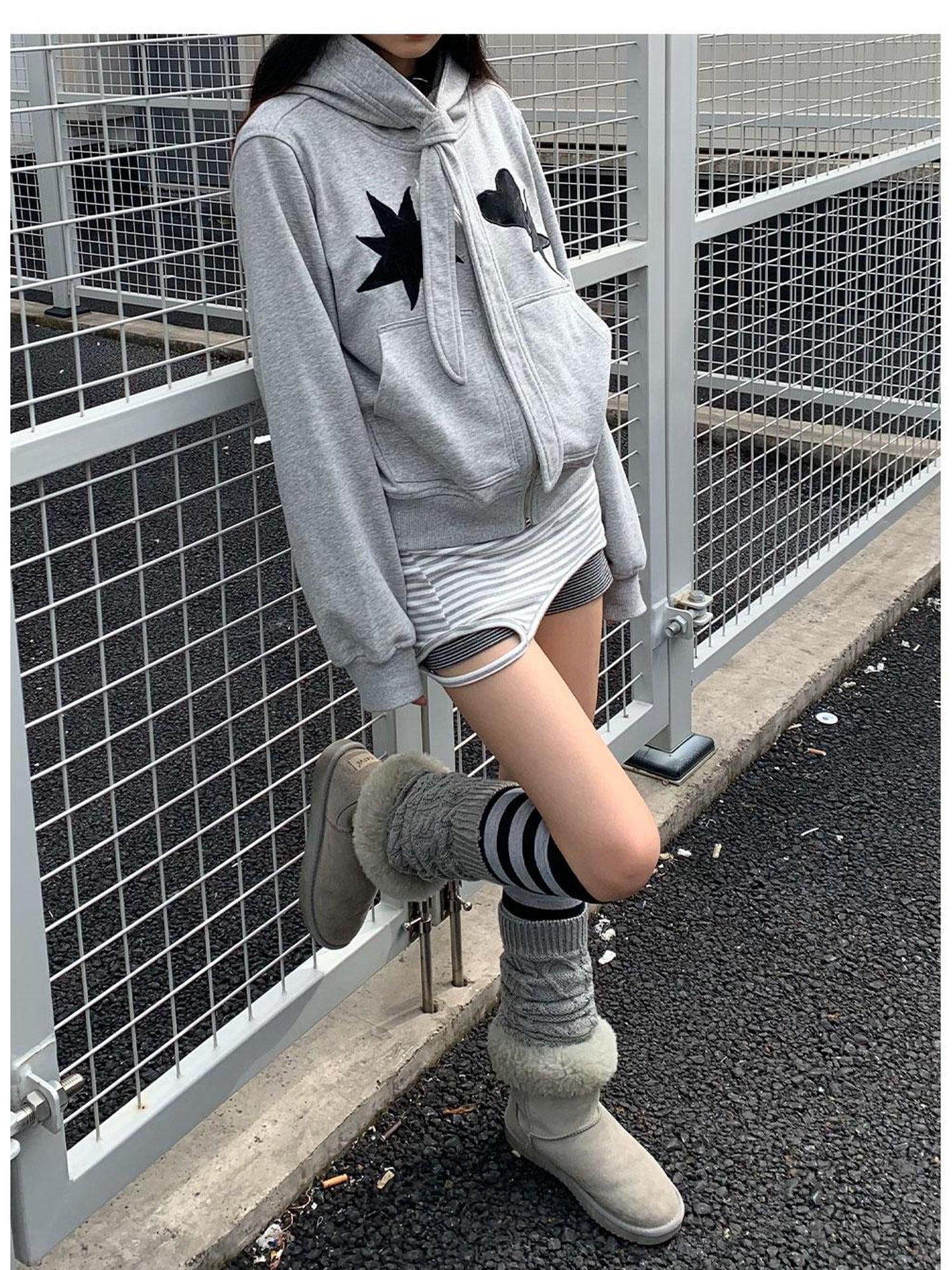 innomoood Geometric Patchwork Hooded Knit Sweatshirt